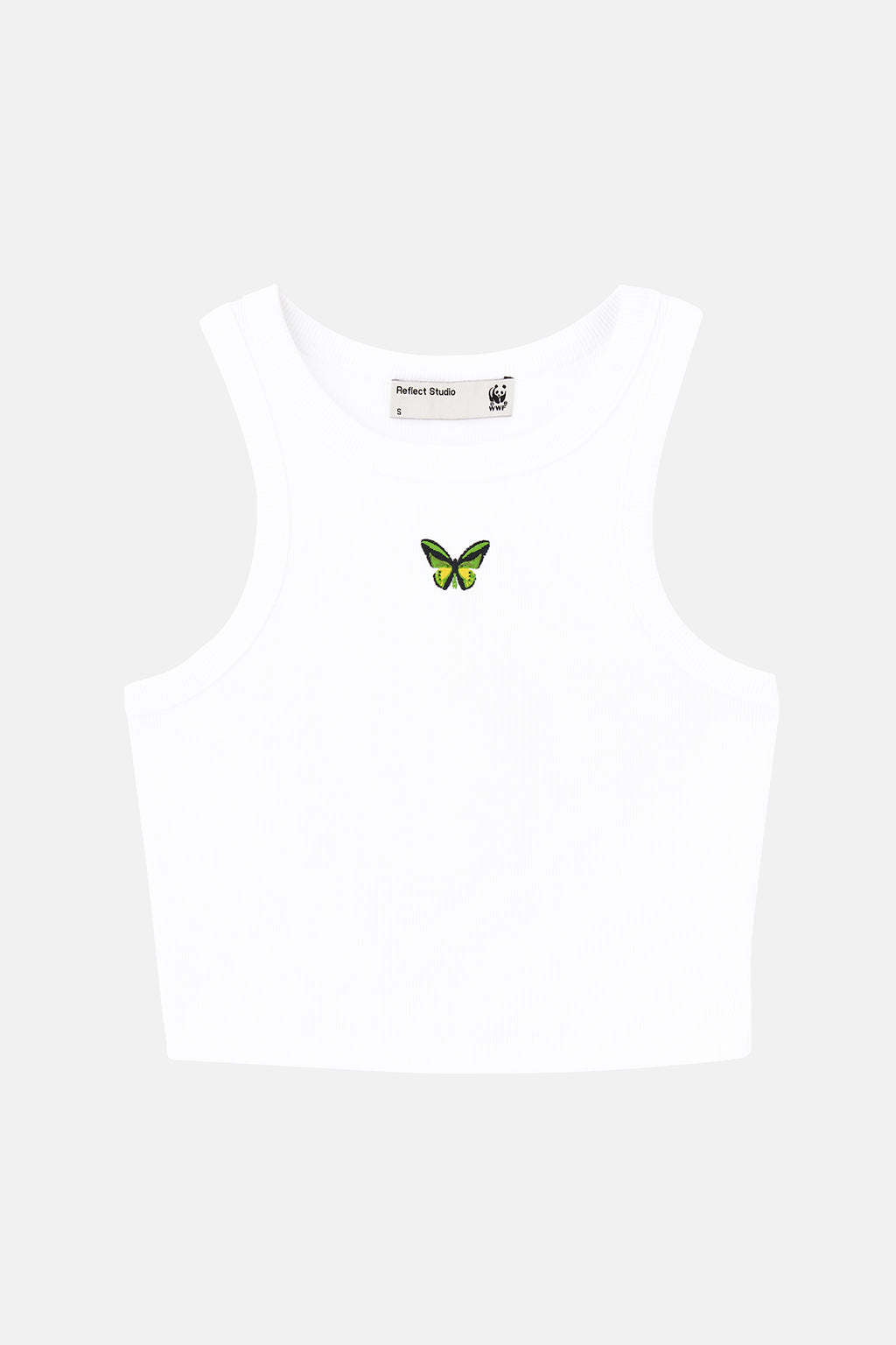 Goliath Kuş Kanatlı Kelebek Halter Yaka Ribana Crop Top - Beyaz