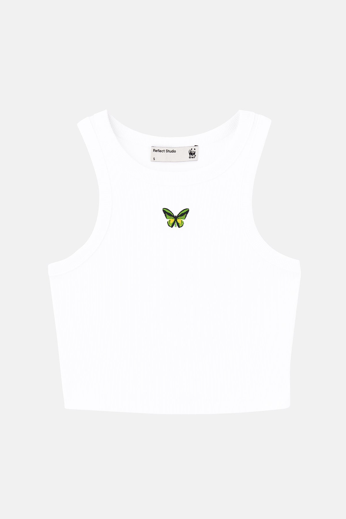 Goliath Kuş Kanatlı Kelebek Halter Yaka Ribana Crop Top - Beyaz