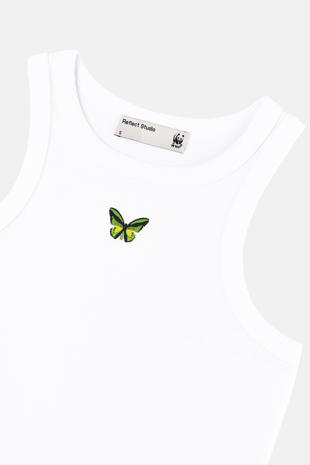 Goliath Kuş Kanatlı Kelebek Halter Yaka Ribana Crop Top - Beyaz