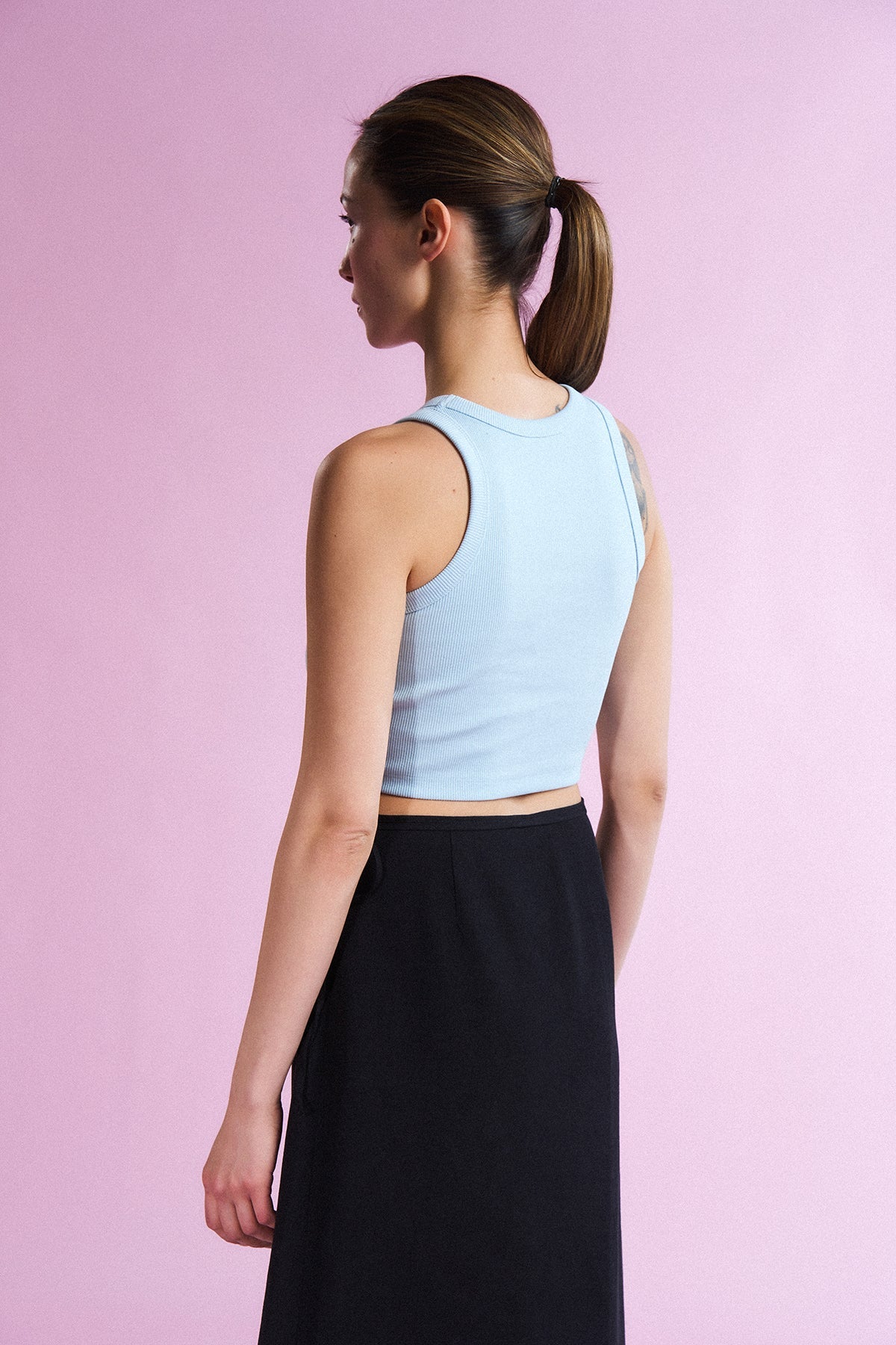 Koala Halter Yaka Ribana Crop Top - Açık Mavi