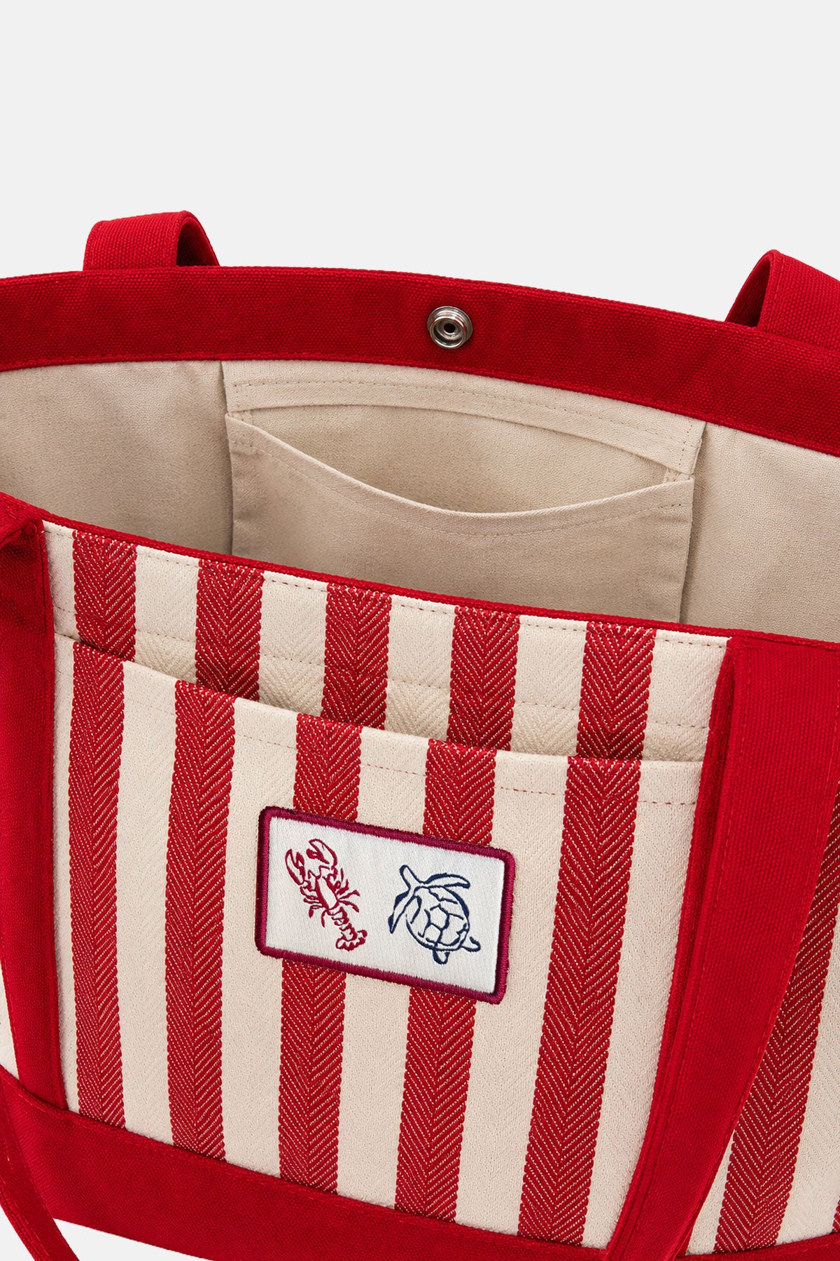 Resort Harringbone Kanvas Tote Çanta - Kırmızı