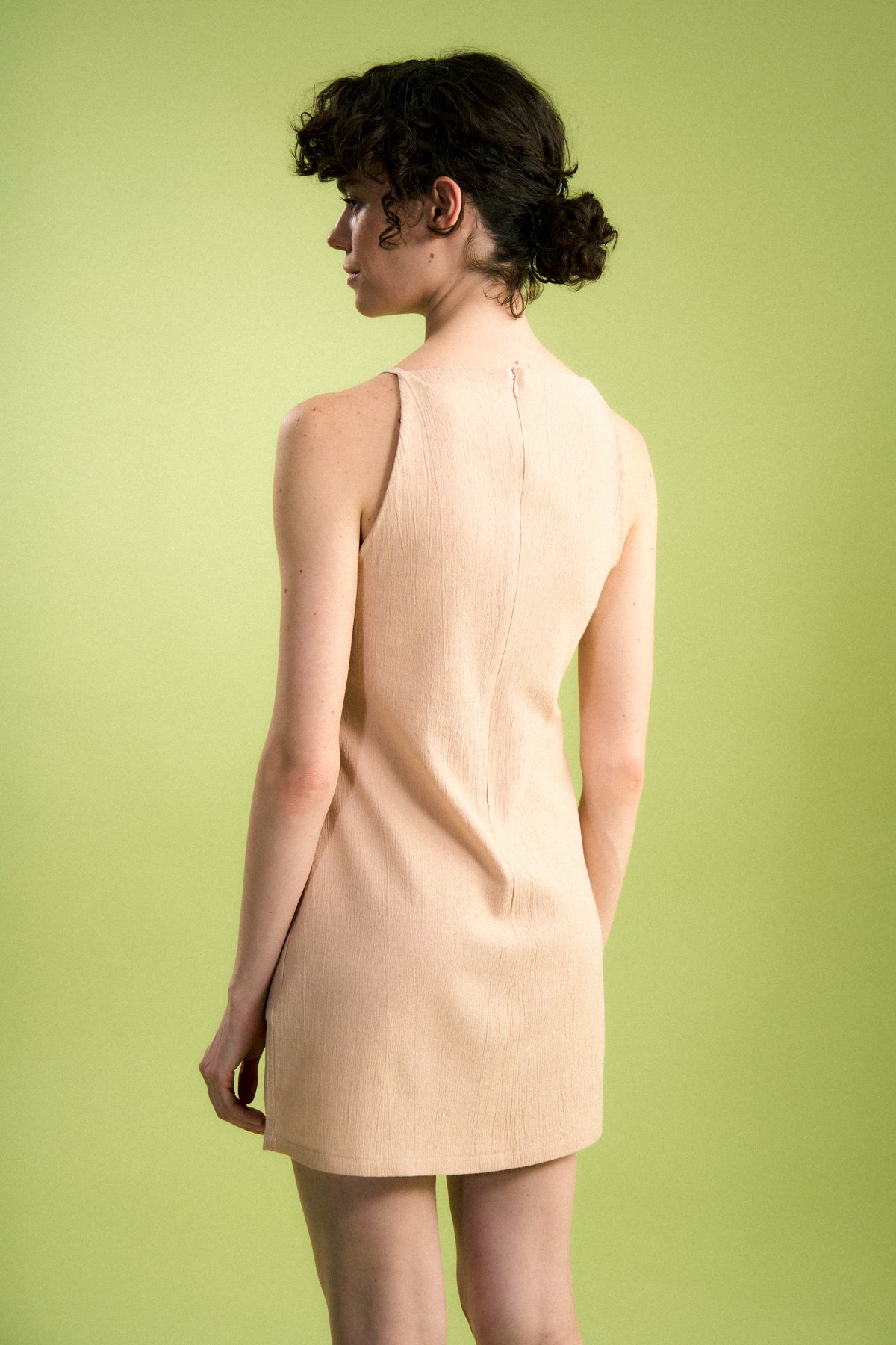 Güneş ve Dalga Müslin Kısa Elbise - Bej