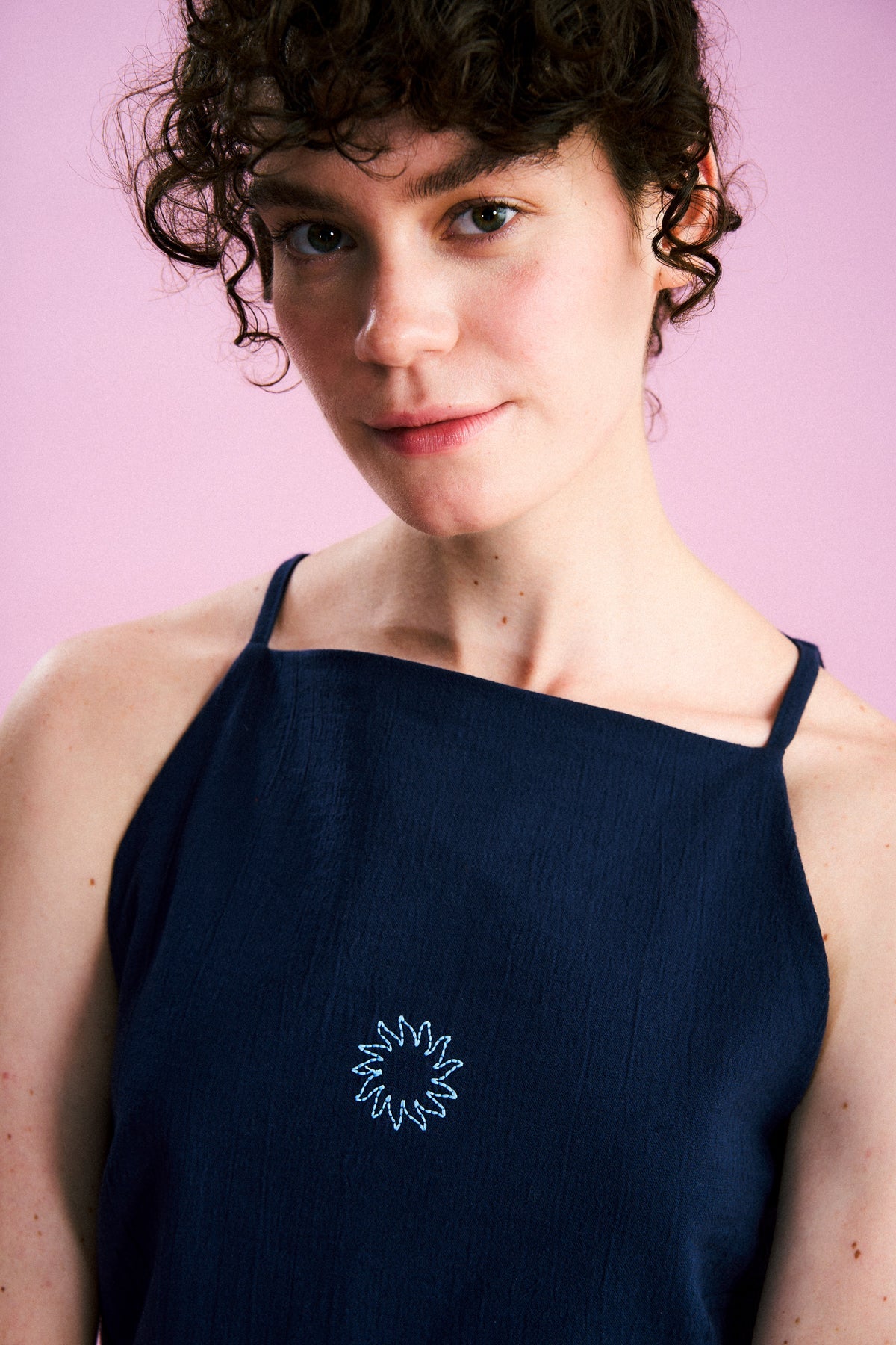 Güneş ve Dalga Müslin Kısa Elbise - Lacivert