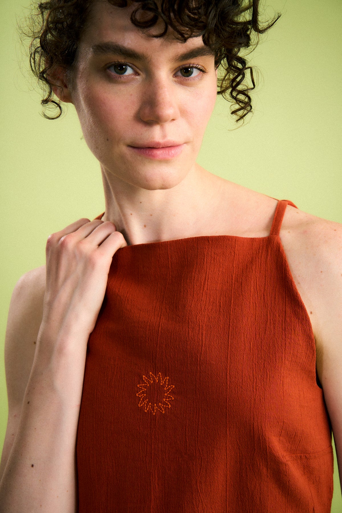 Güneş ve Dalga Müslin Kısa Elbise - Kiremit