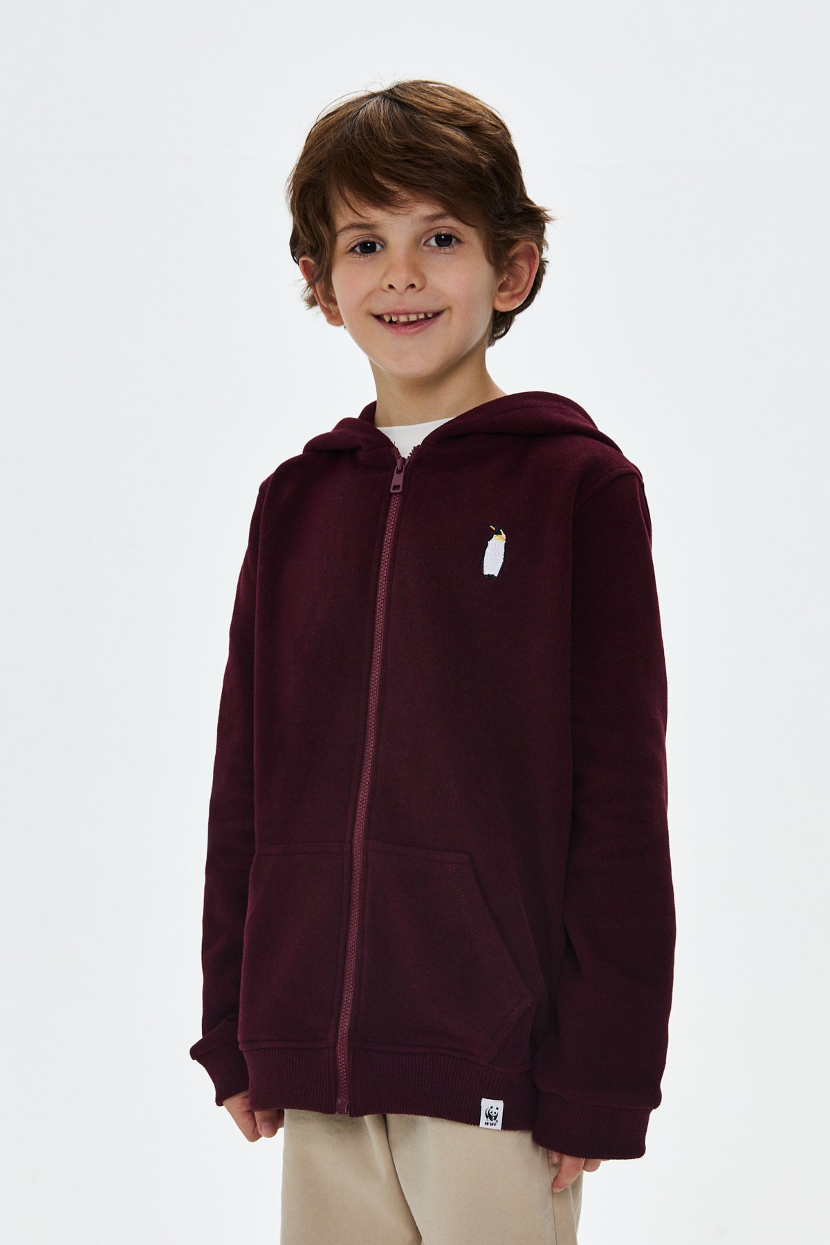 İmparator Penguen SuperSoft Full-Zip Çocuk Hoodie - Bordo