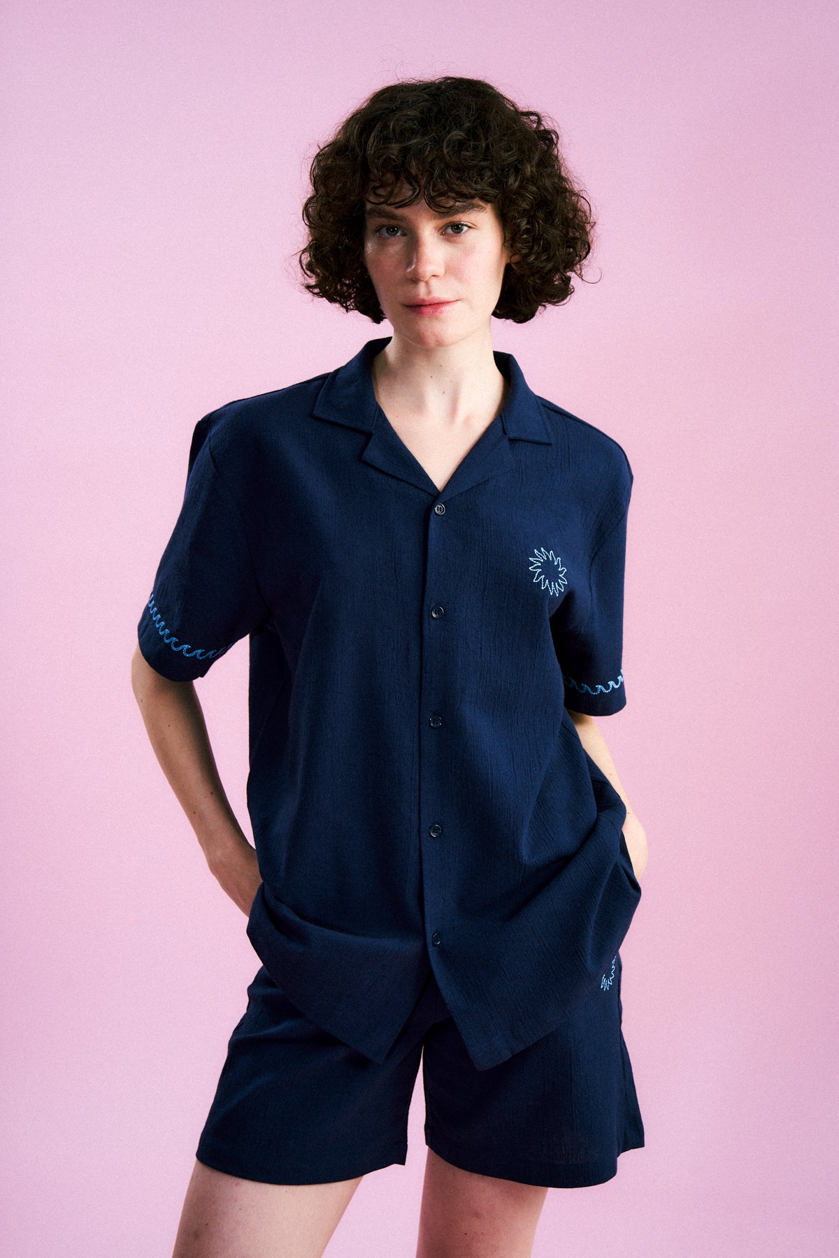 Güneş ve Dalga Müslin Gömlek - Lacivert