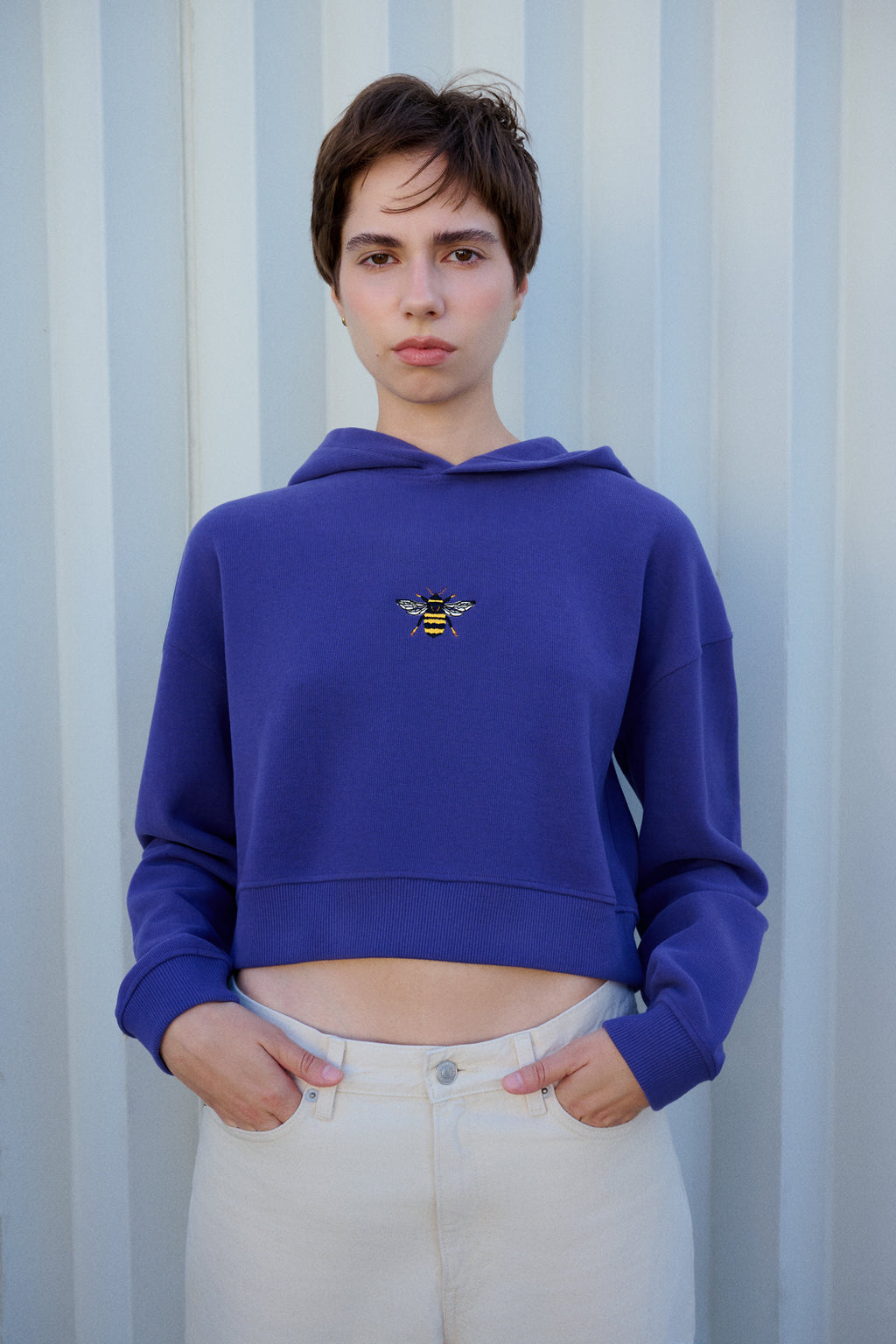 Arı SuperSoft Crop Hoodie - Mor
