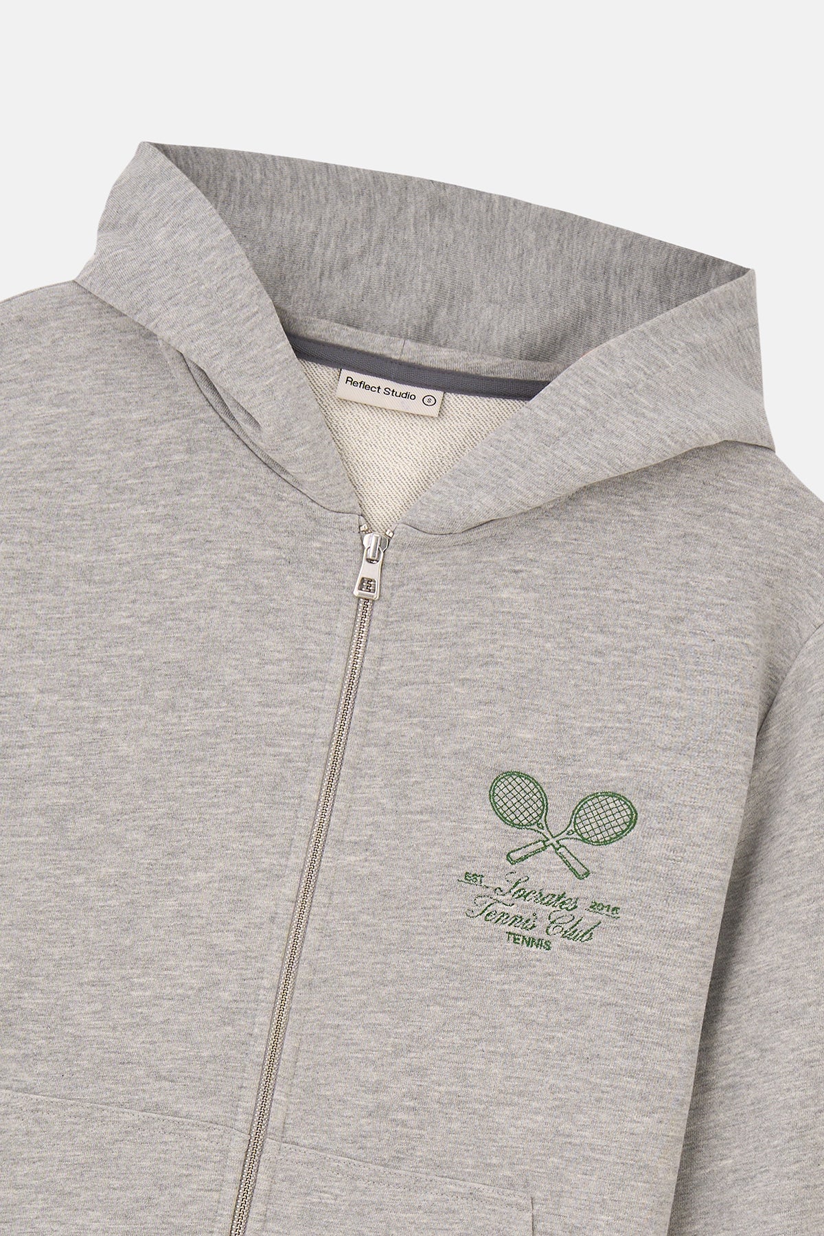 Tennis Club Soft Fleece Fermuarlı Hoodie - Gri Melanj
