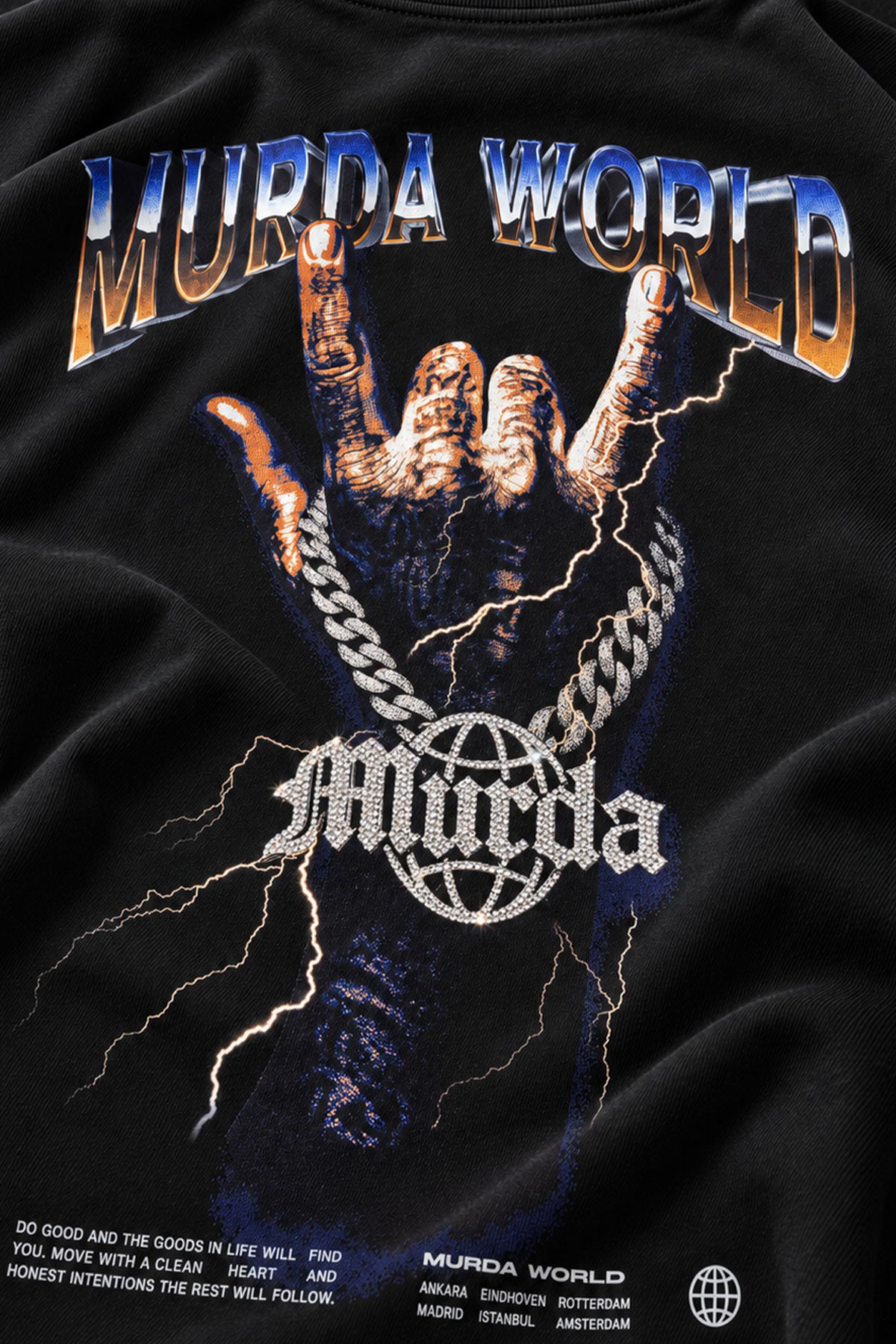 Murda World Rhinestone T-Shirt - Siyah