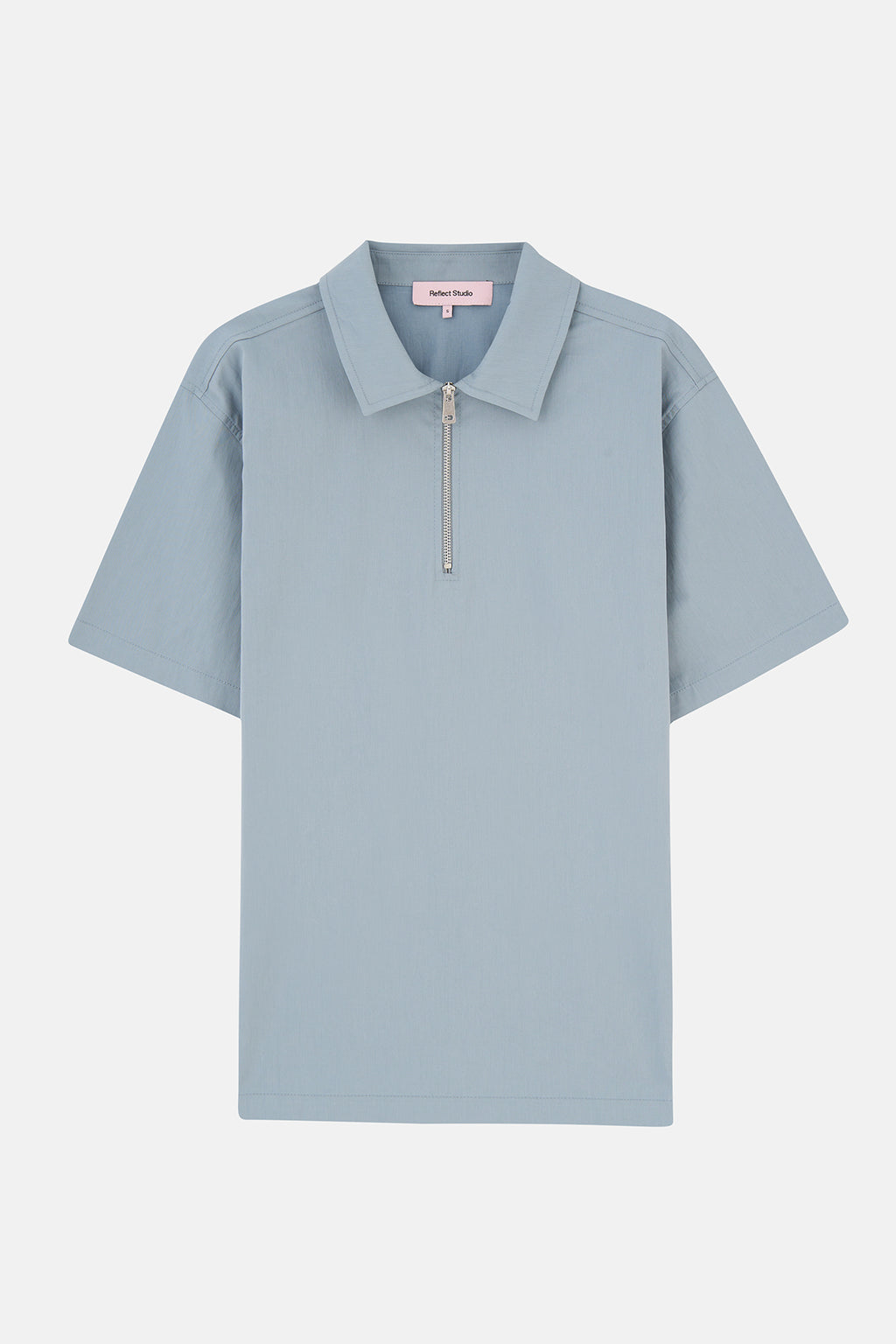 Basic Quarter-Zip Polo Yaka Dokuma T-Shirt - Buz Mavisi
