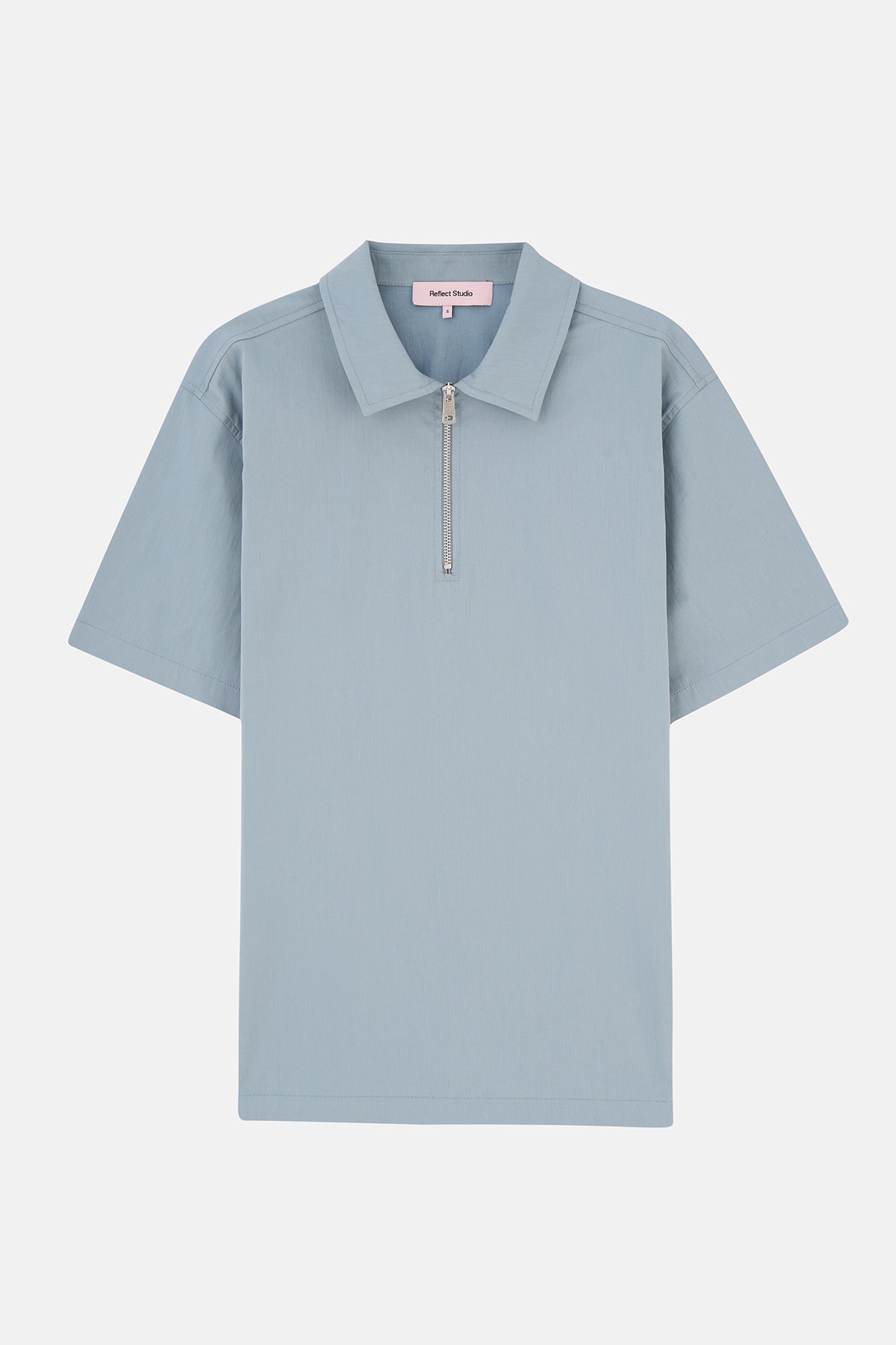 Basic Quarter-Zip Polo Yaka Dokuma T-Shirt - Buz Mavisi