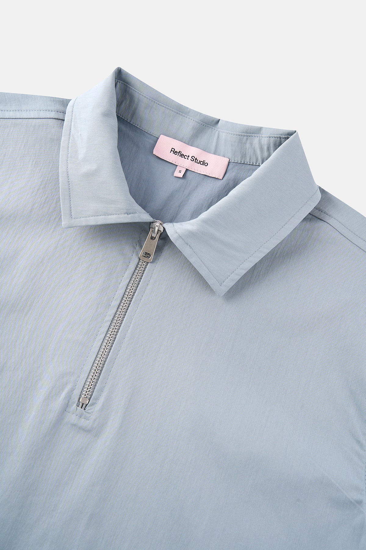 Basic Quarter-Zip Polo Yaka Dokuma T-Shirt - Buz Mavisi