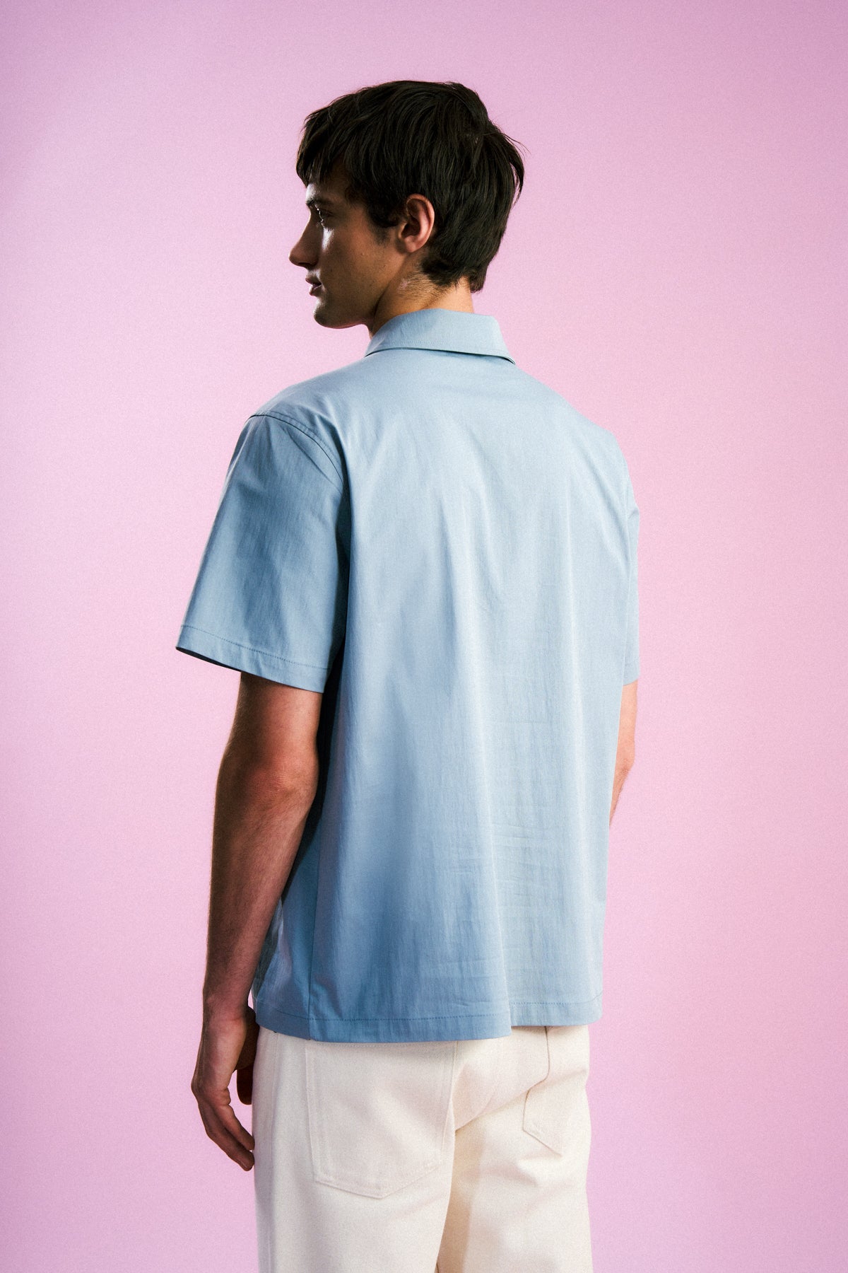 Basic Quarter-Zip Polo Yaka Dokuma T-Shirt - Buz Mavisi