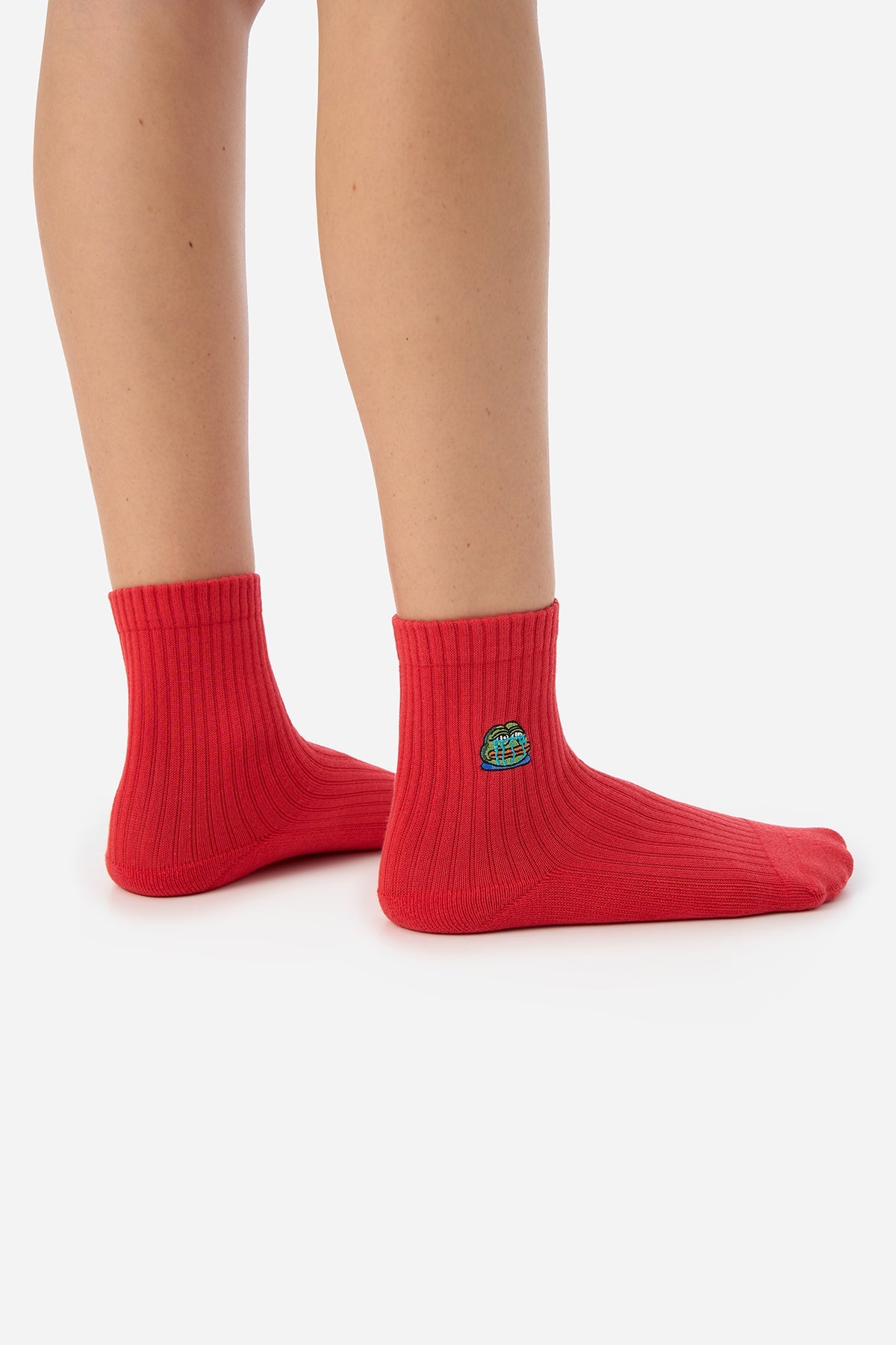Crying Pepe Havlu Çorap - Kırmızı