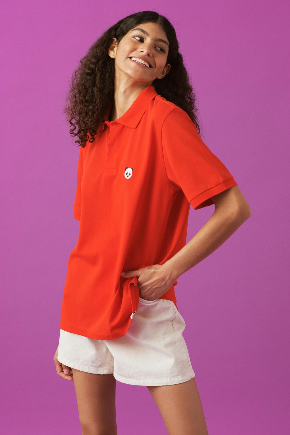 Panda Polo Yaka T-Shirt - Kırmızı