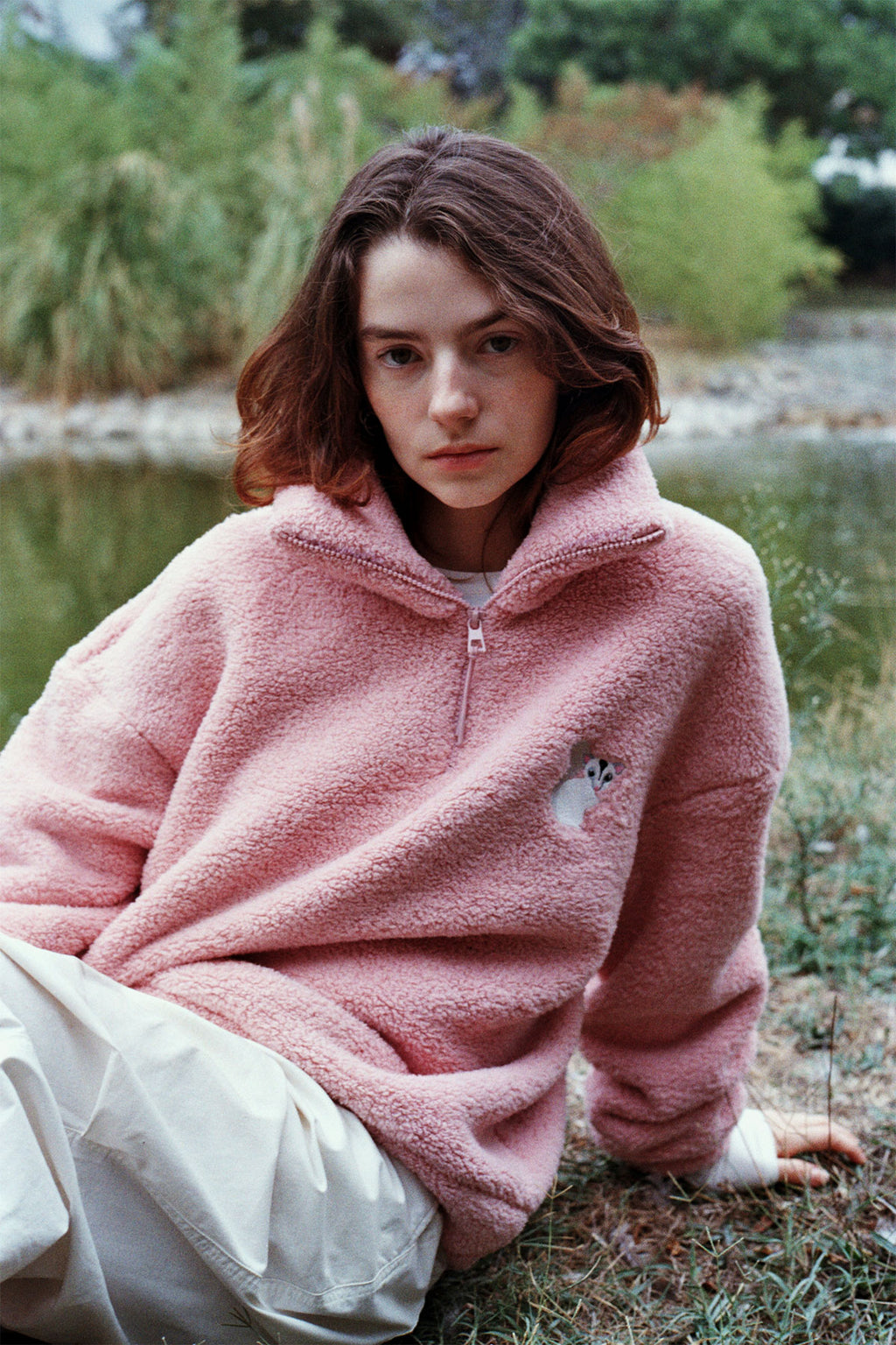 Sugar Glider Sherpa Quarter-Zip Sweatshirt - Pembe