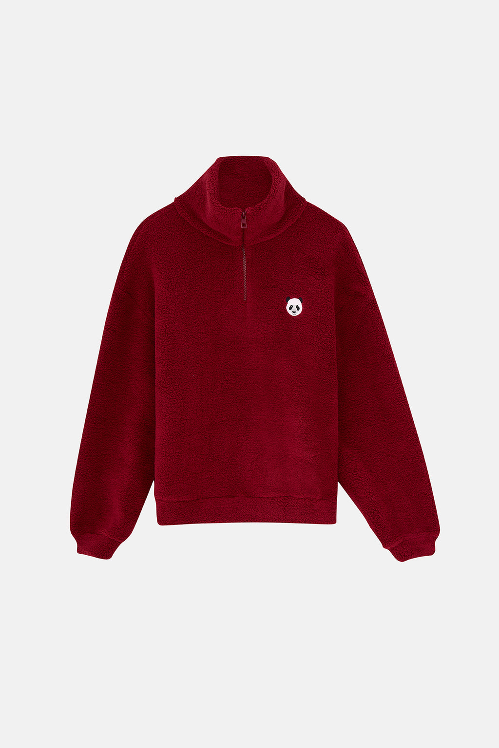 Panda Sherpa Quarter-Zip Sweatshirt - Bordo