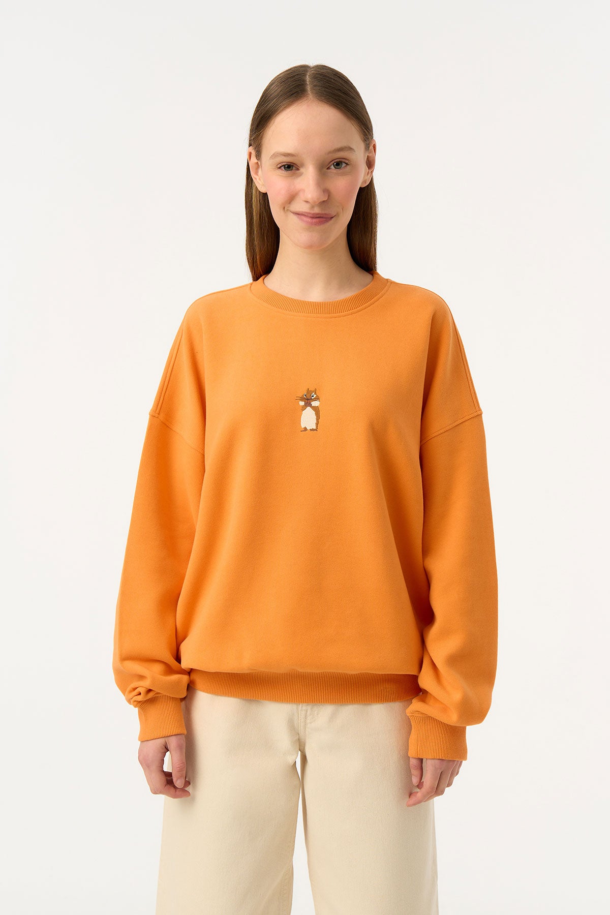 Yavru Sincap Oversize SuperSoft Sweatshirt - Turuncu