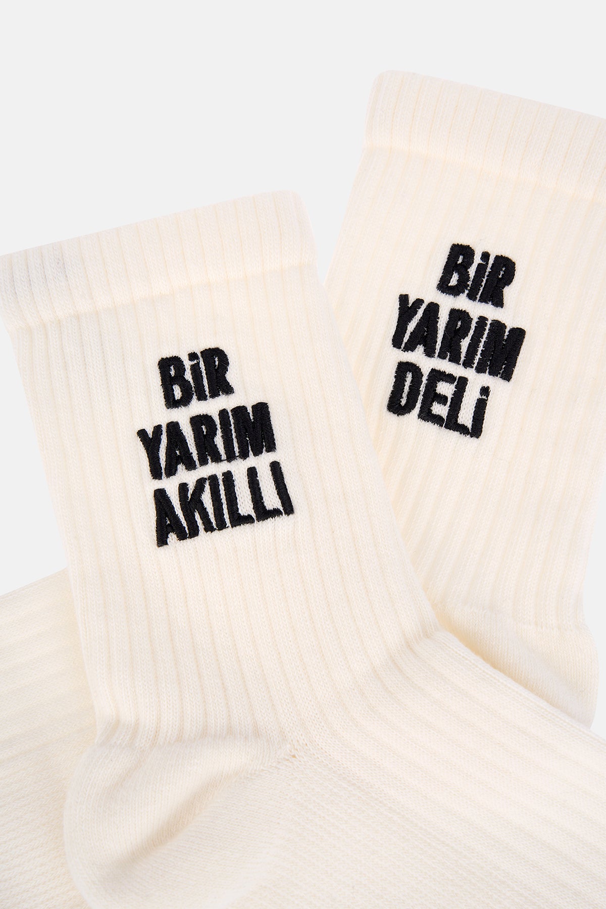 Yarım Akıllı Yarım Deli Havlu Çorap - Beyaz