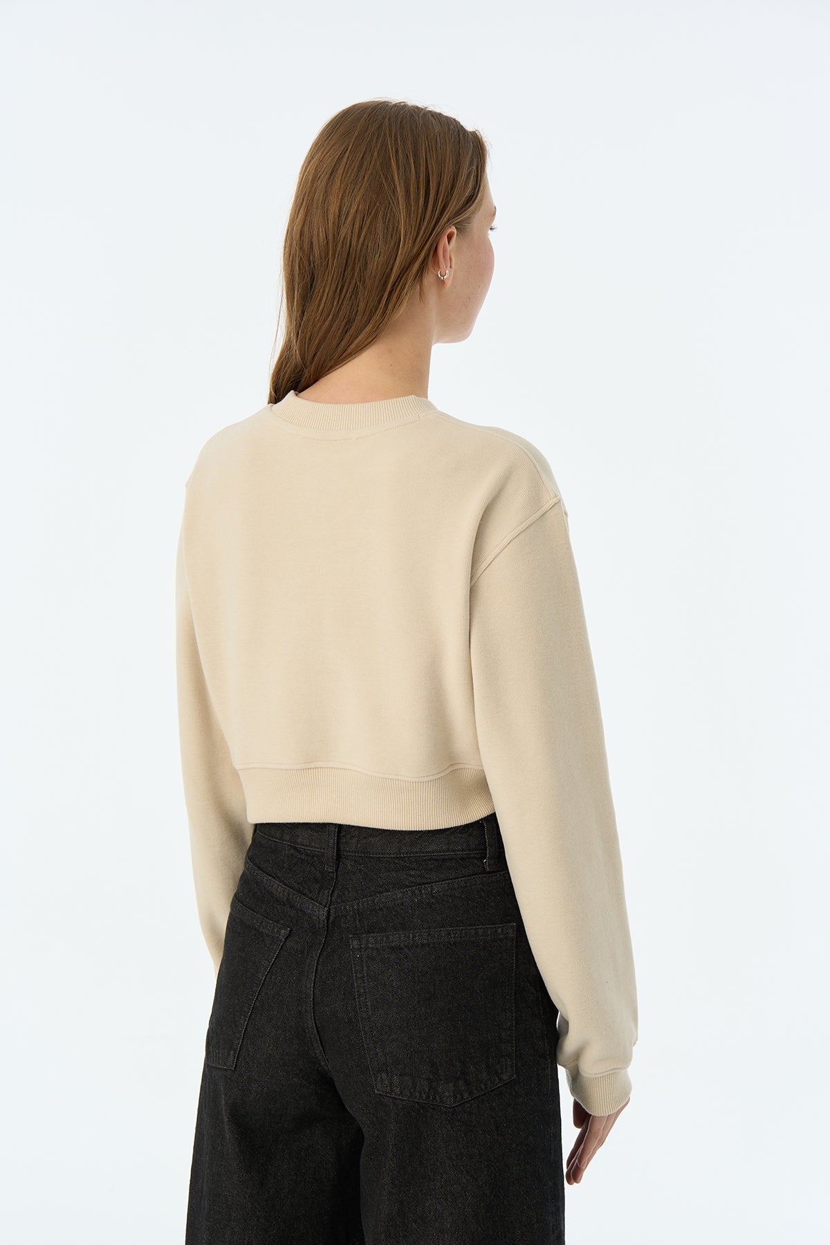 Palyaço Balığı SuperSoft Crop Sweatshirt -  Parşömen Bej