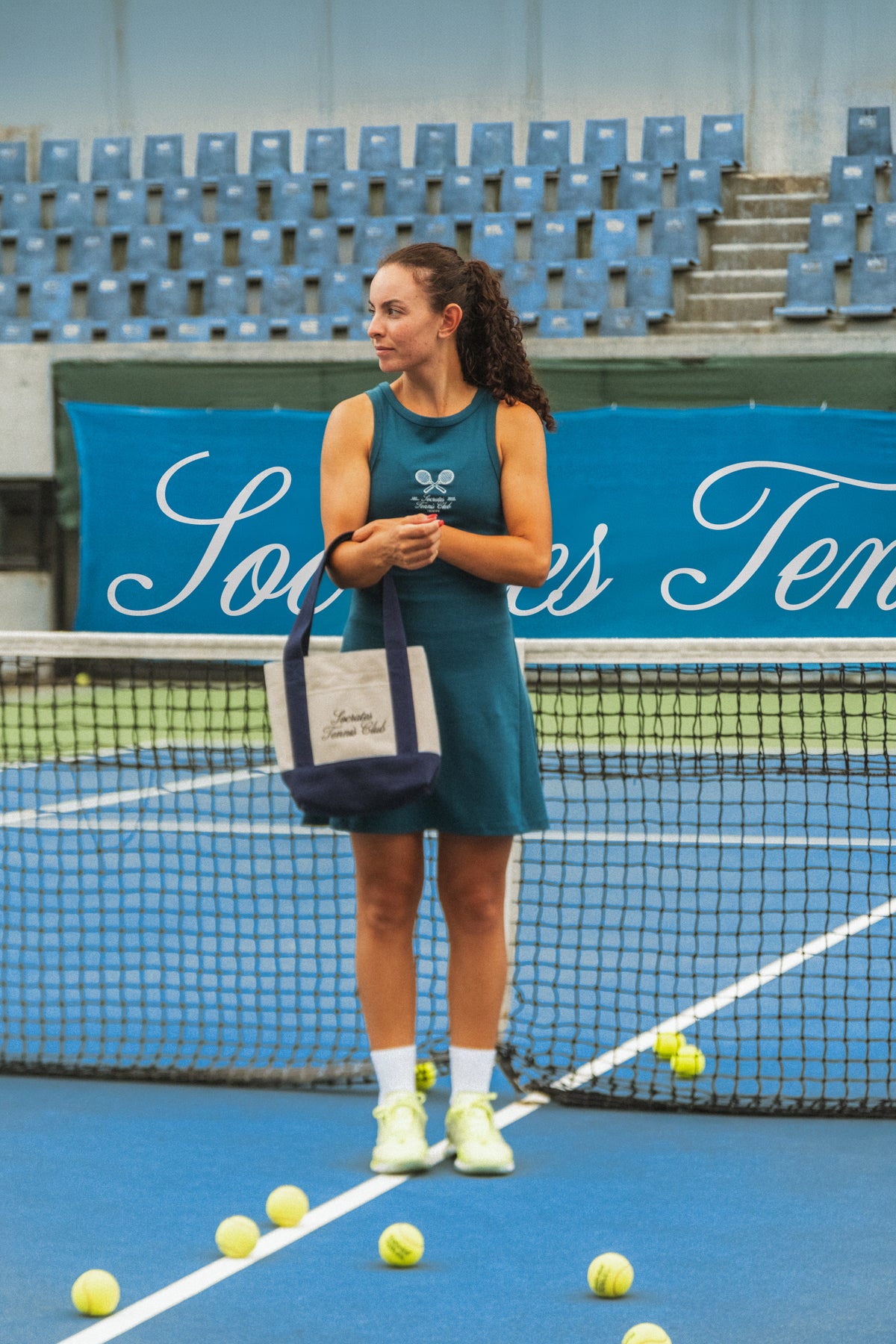 Socrates Tennis Club Tote Bag - Açık Gri / Lacivert