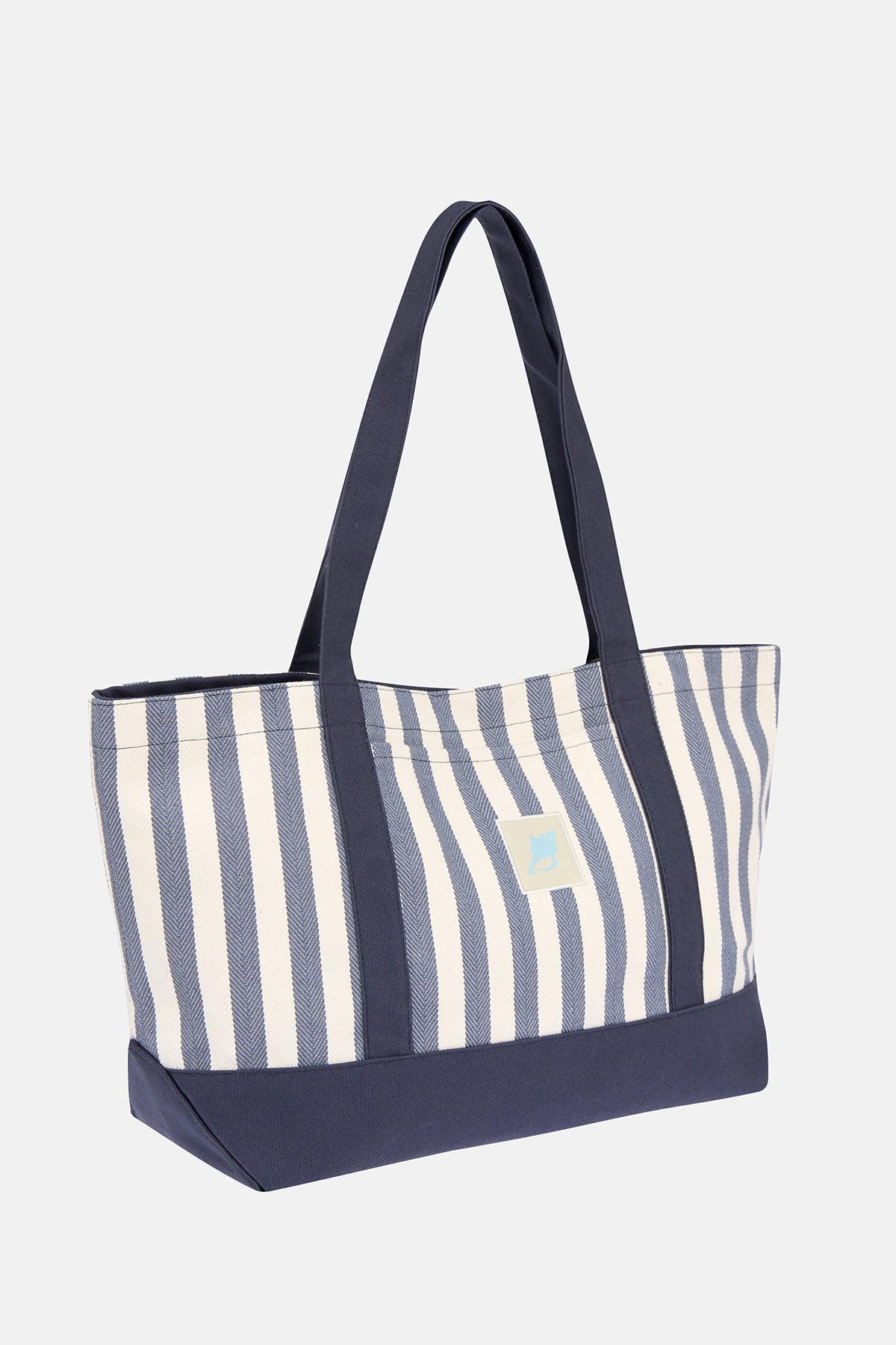 Deniz Kabuğu Canvas Plaj Çantası - Lacivert/Bej