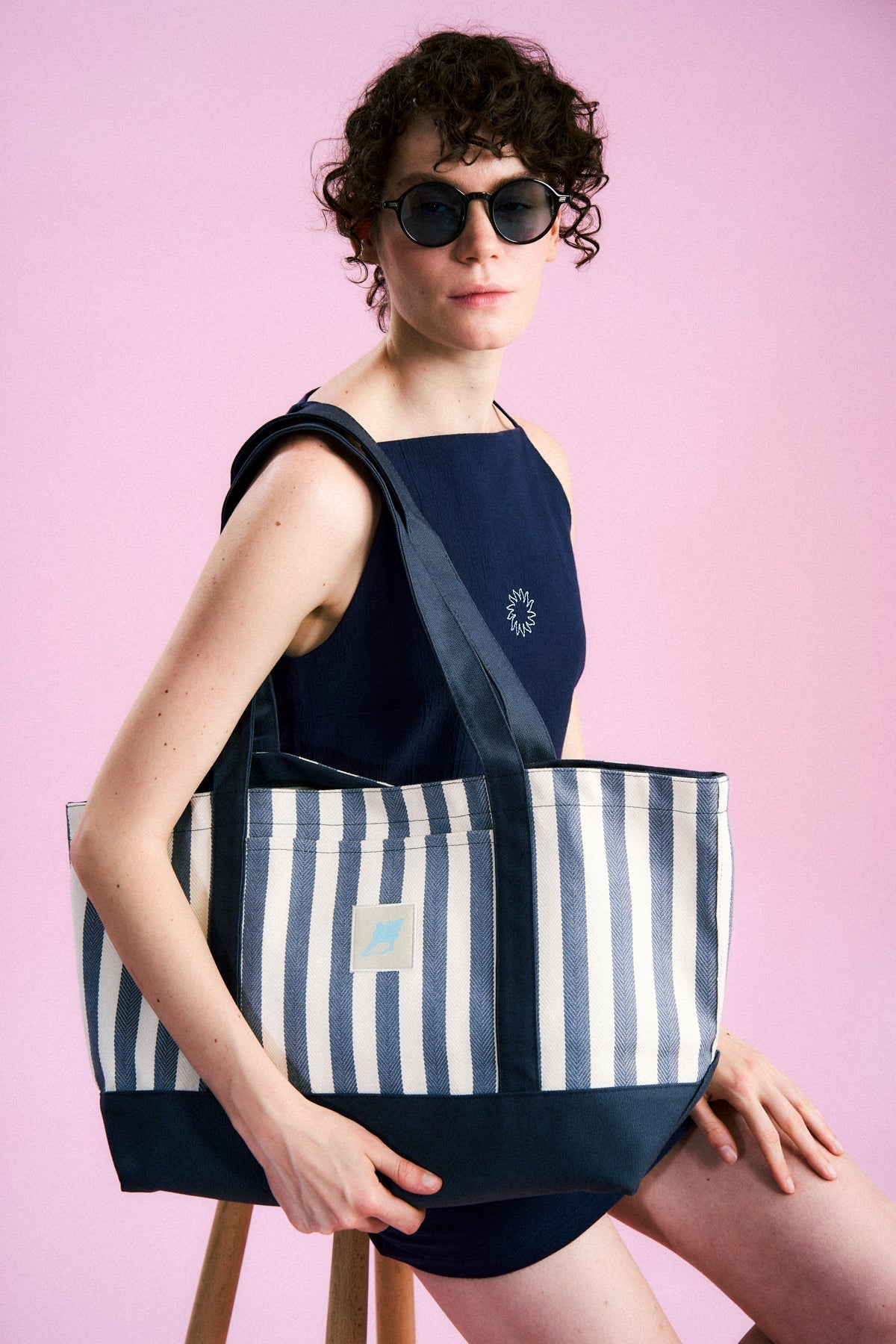 Deniz Kabuğu Canvas Çanta - Lacivert/Bej