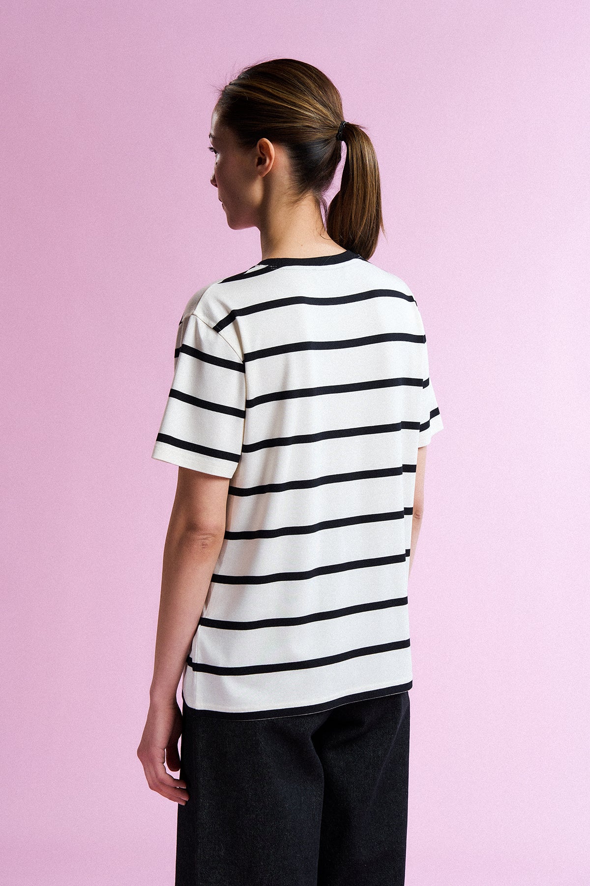 Panda Çizgili T-Shirt - Siyah/Bej