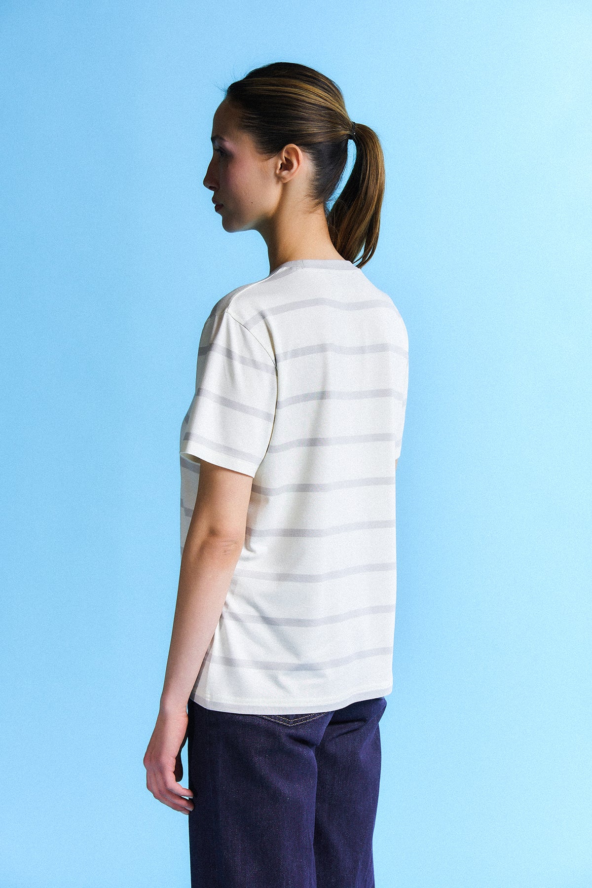 Panda Çizgili T-Shirt - Gri/Bej