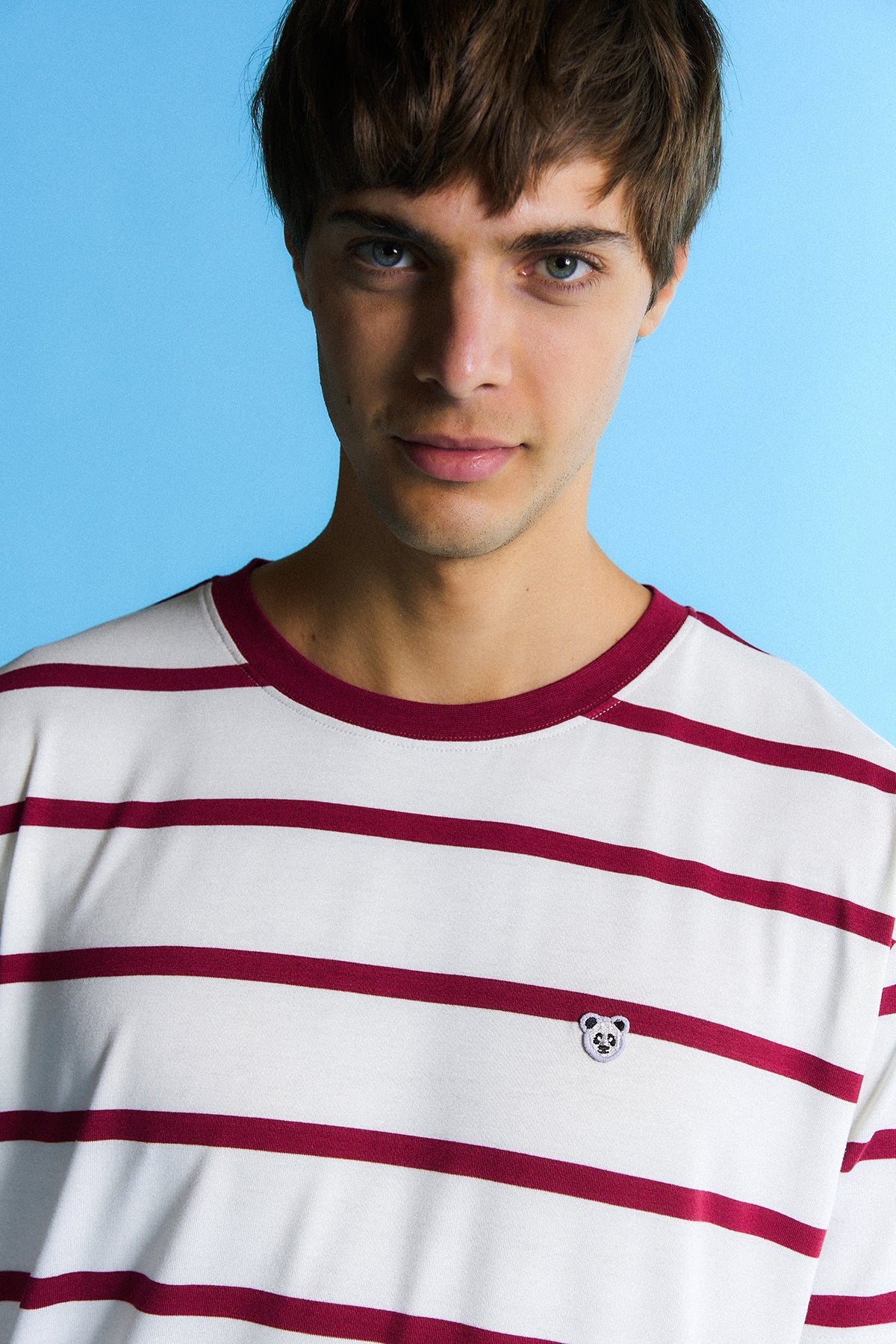 Panda Çizgili T-Shirt - Kırmızı/Bej