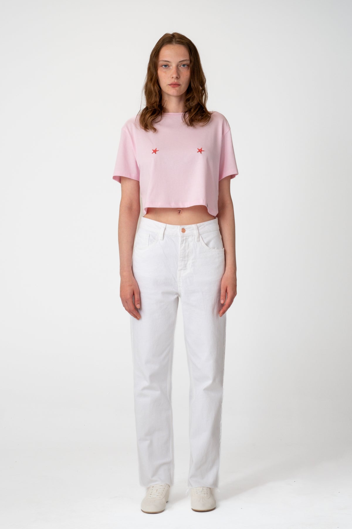 Deniz Yıldızları Lightweight Crop T-Shirt - Pembe