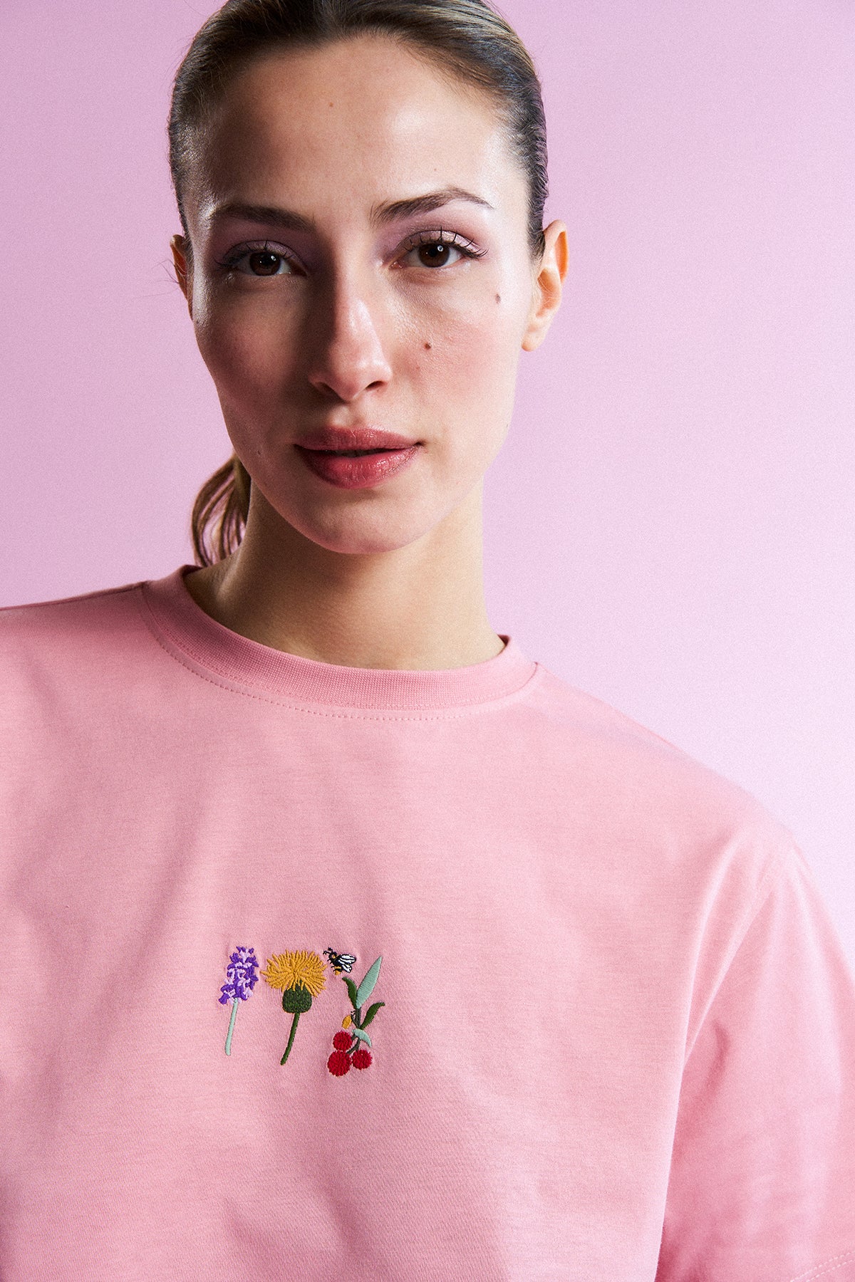 Flowers Lightweight Crop T-Shirt - Pembe