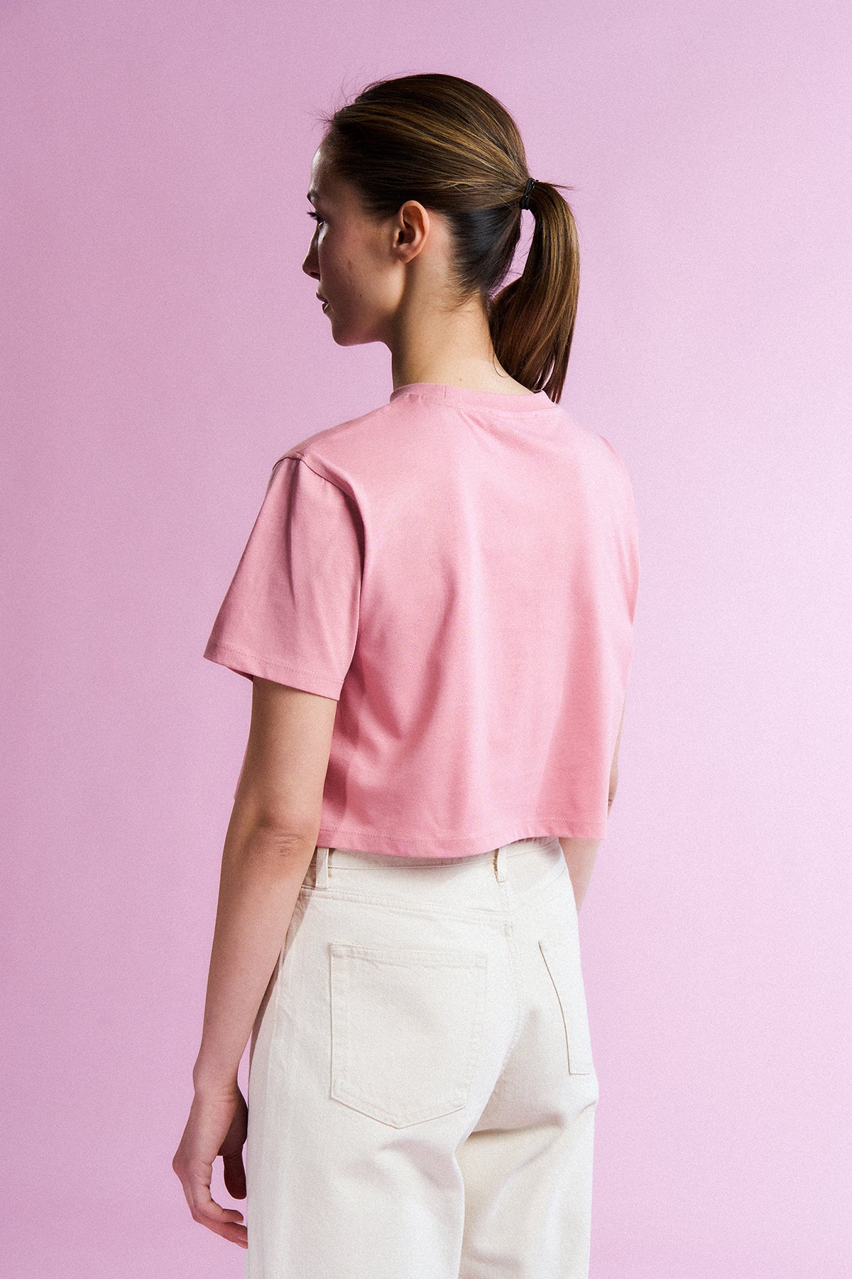 Flowers Lightweight Crop T-Shirt - Pembe