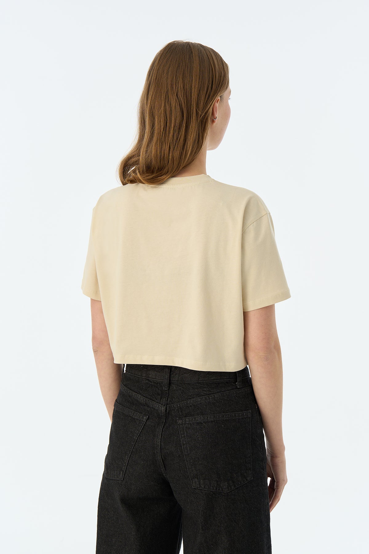 Chi & Chi Panda Lightweight Crop T-Shirt - Parşömen Bej