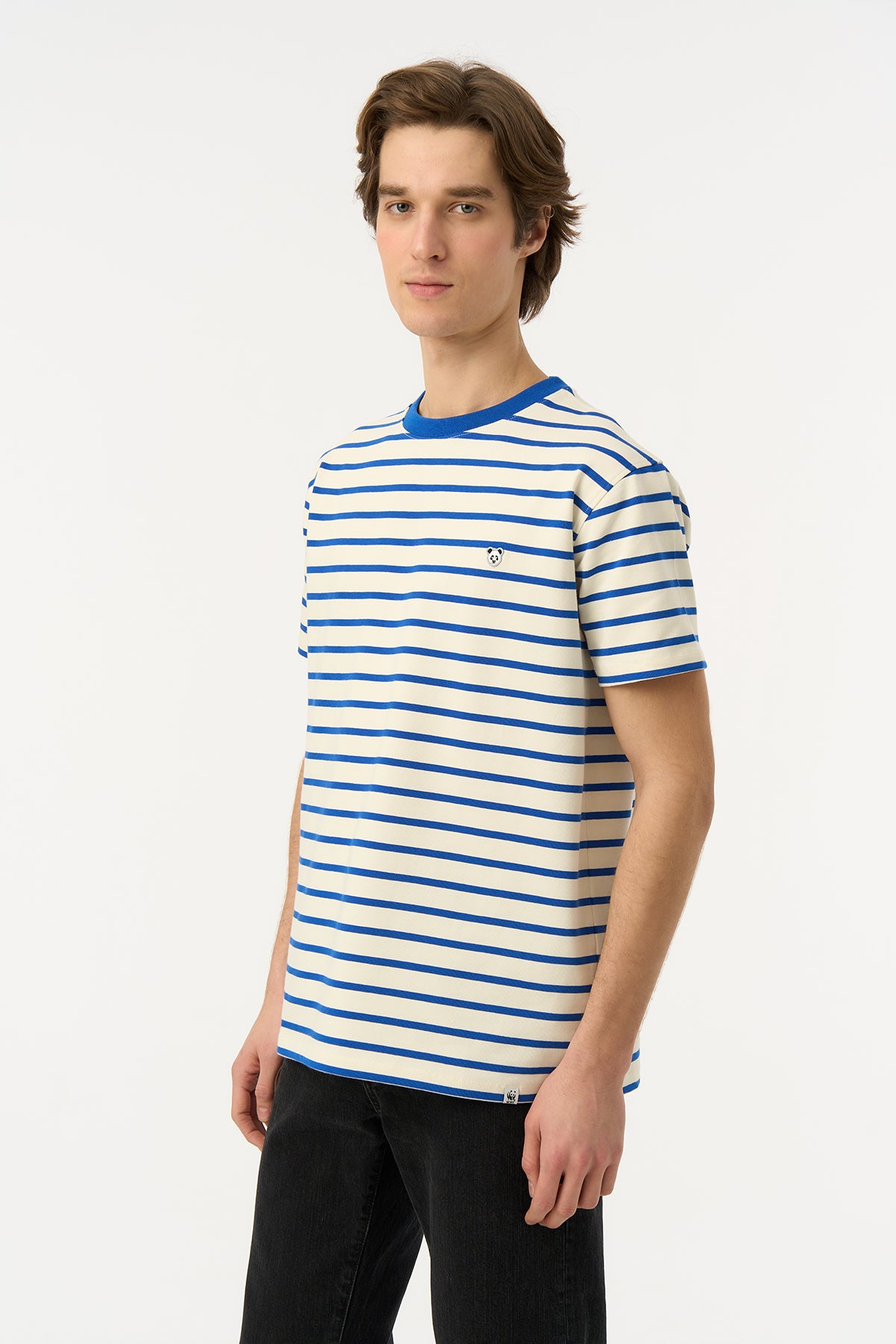 Panda Heavyweight Çizgili T-Shirt - Mavi/Ekru