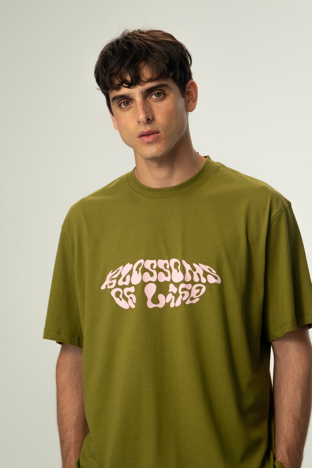 Blossoms Oversiz Lightweight T-Shirt - Haki