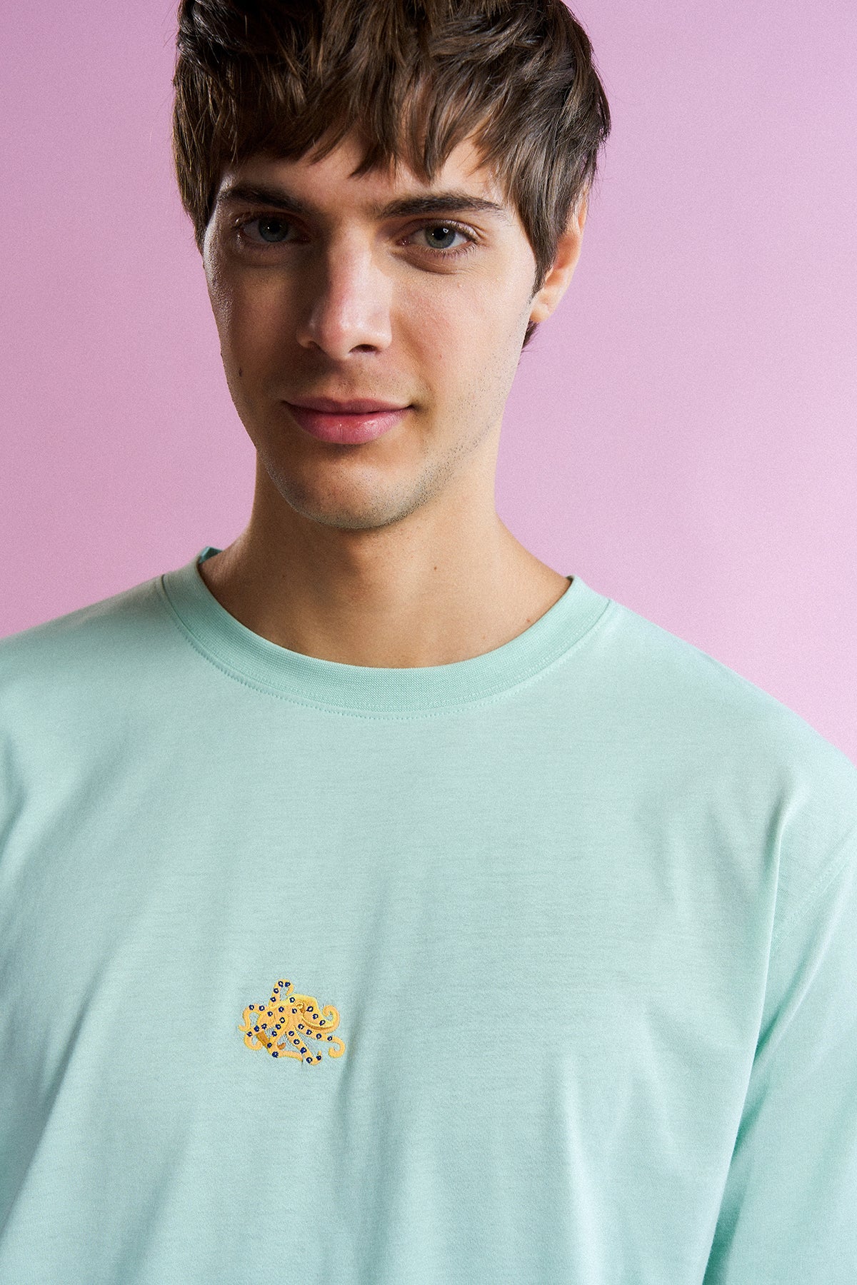 Mavi Halkalı Ahtapot Lightweight T-Shirt - Mint