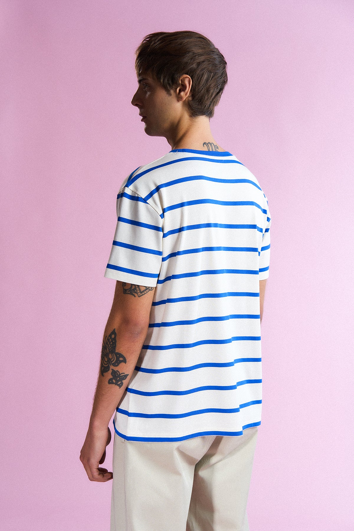 Panda Çizgili T-Shirt - Saks/Bej