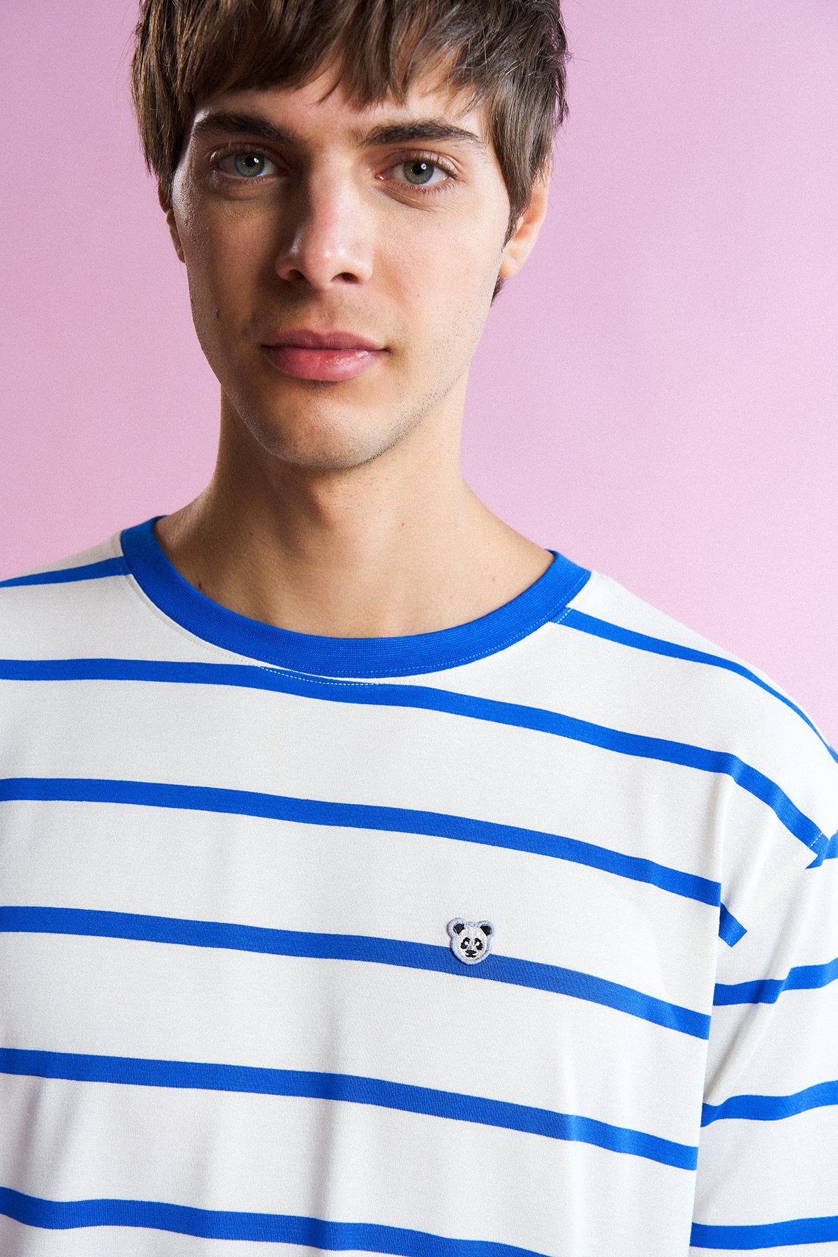 Panda Çizgili T-Shirt - Saks/Bej