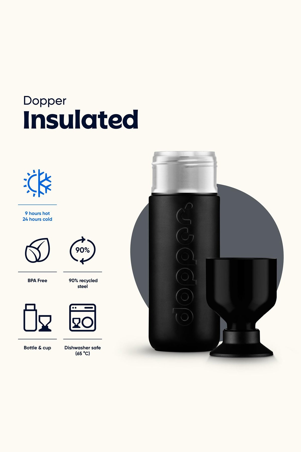 Dopper Insulated Termos Şişe 1 L - Gece Siyahı
