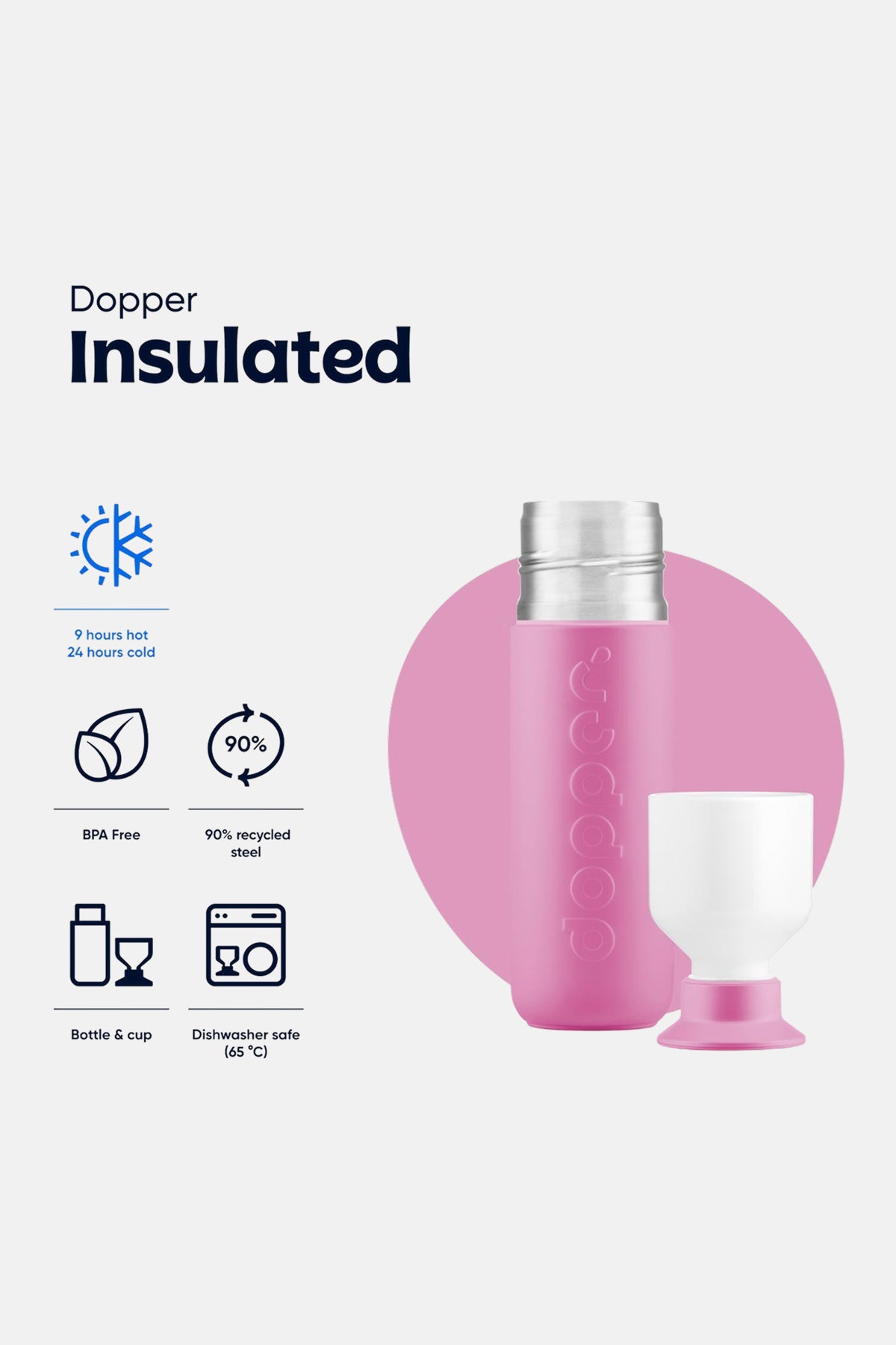 Dopper Insulated Termos Şişe 580 ml - Pelikan Pembesi