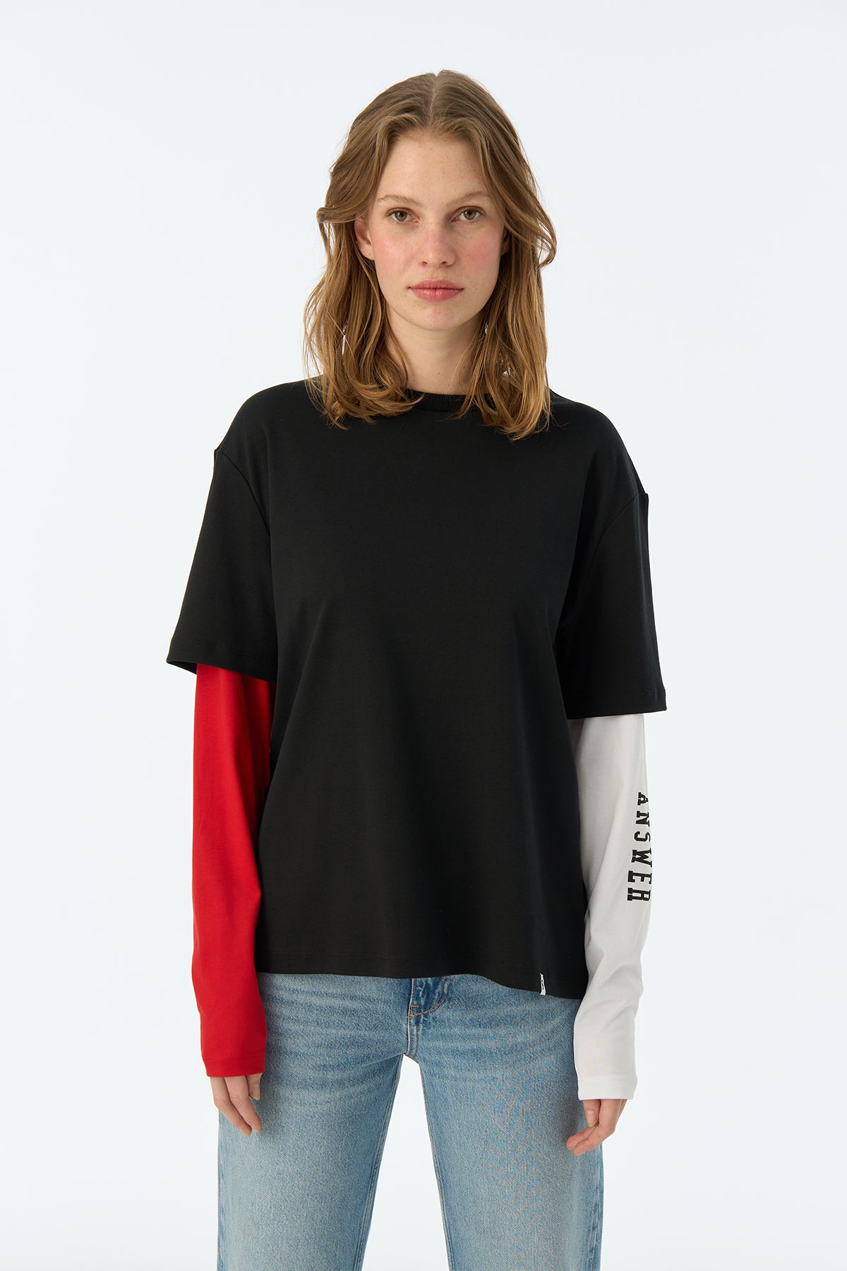 The Answer Double Sleeve T-Shirt - Siyah