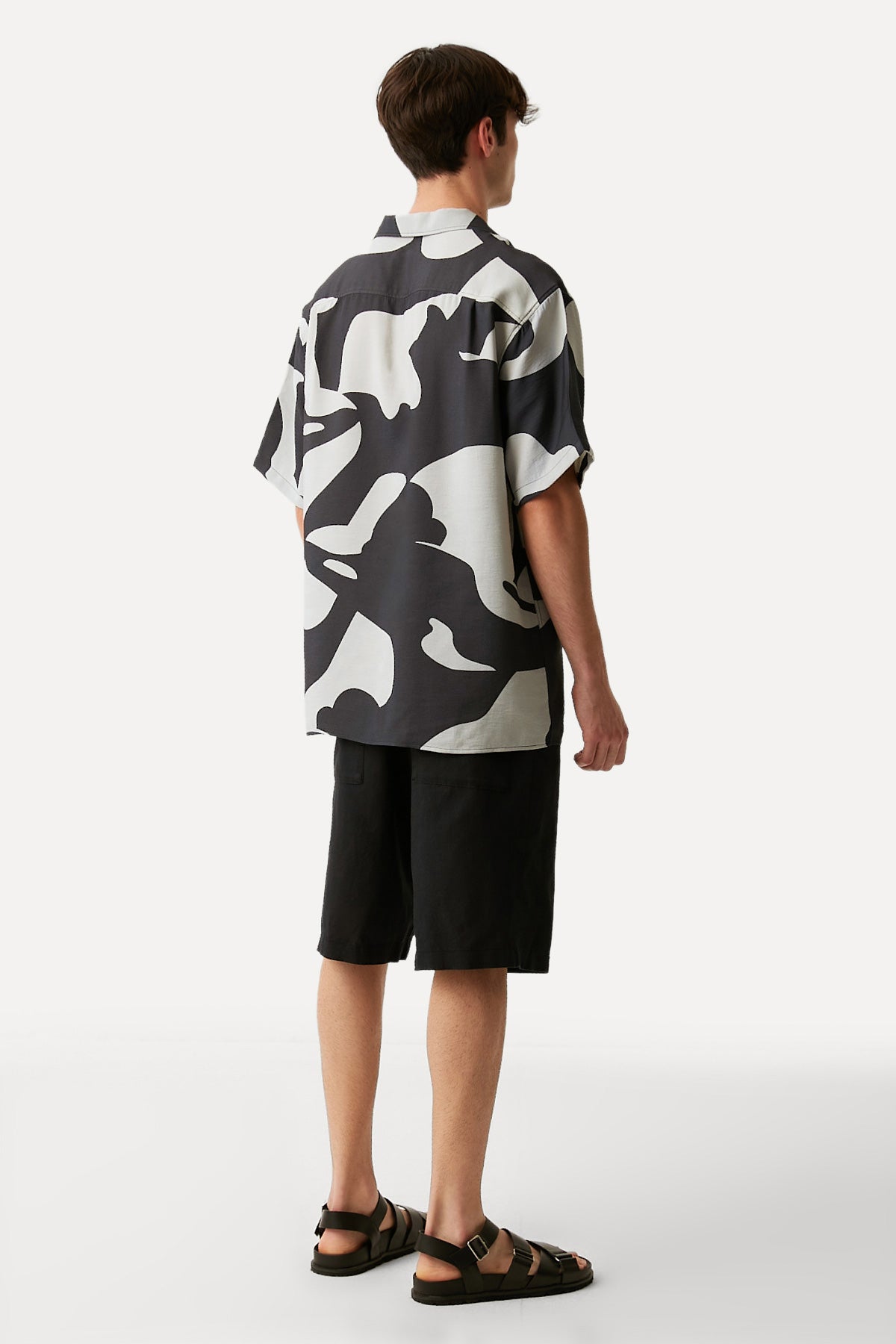 Orka All Over Print Oversize Gömlek - Siyah ( D Barkodlu)