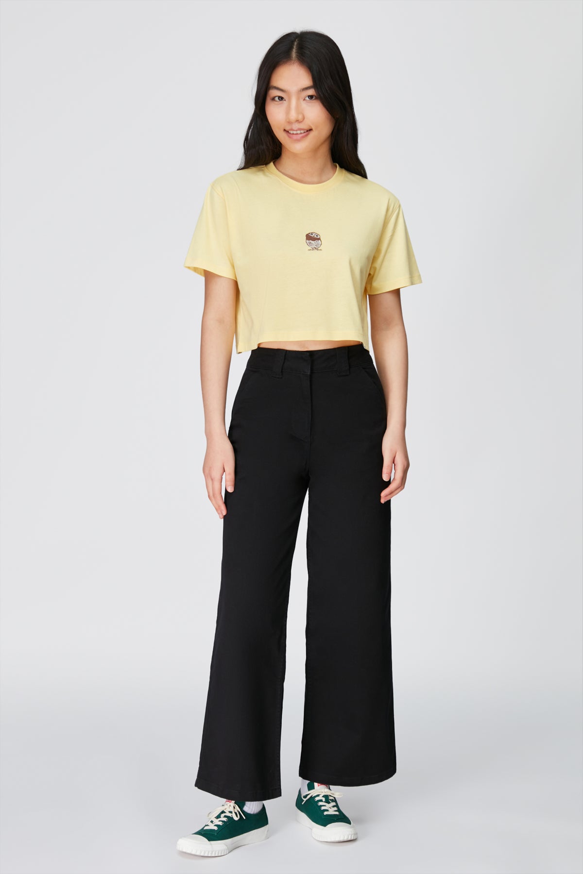 Cin Baykuşu Lightweight Crop T-Shirt - Açık Sarı