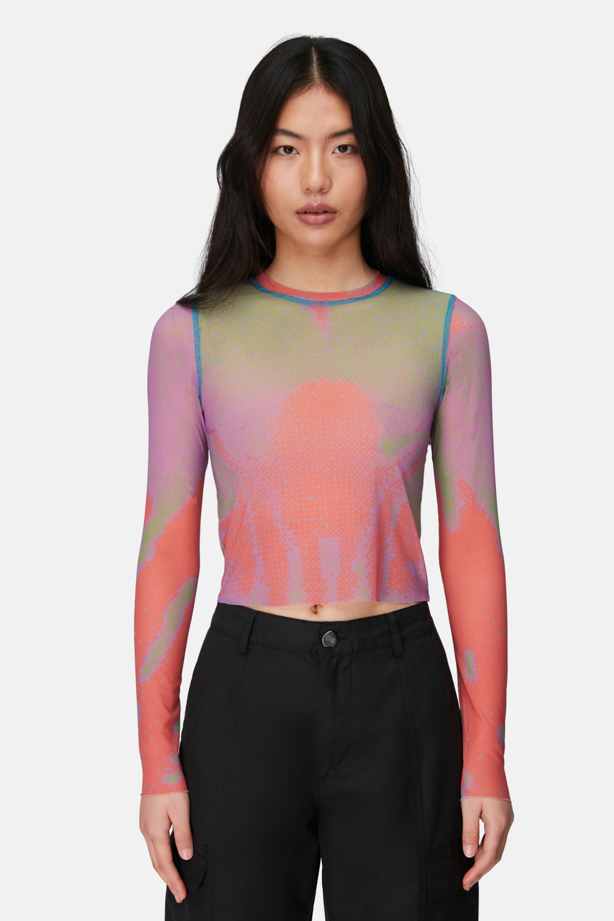 Long Sleeve Mesh Top - Multicolor