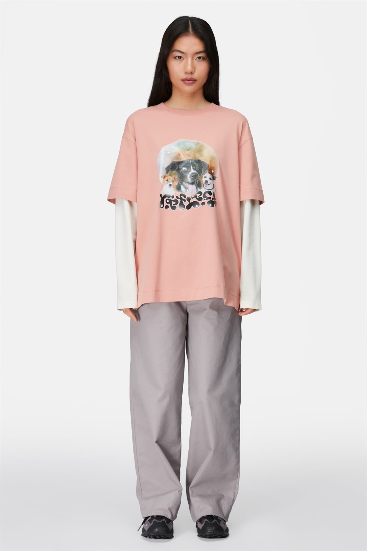 Dogs Double Sleeve T-shirt - Rose