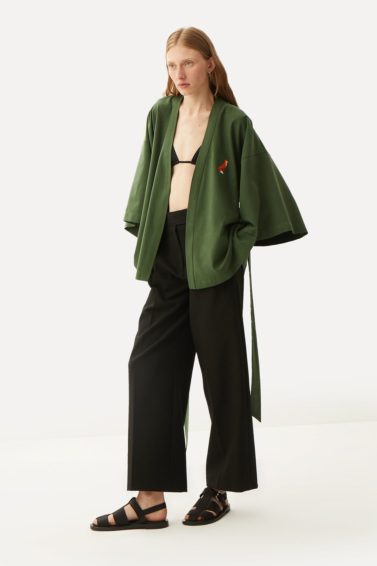 Kızıl Tilki Kısa Kollu Tencel Kimono - Haki · 3
