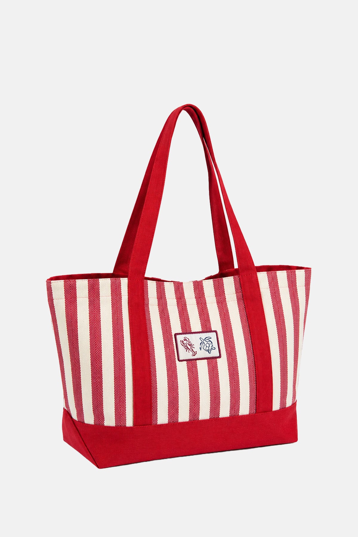 Resort Harringbone Kanvas Tote Çanta - Kırmızı