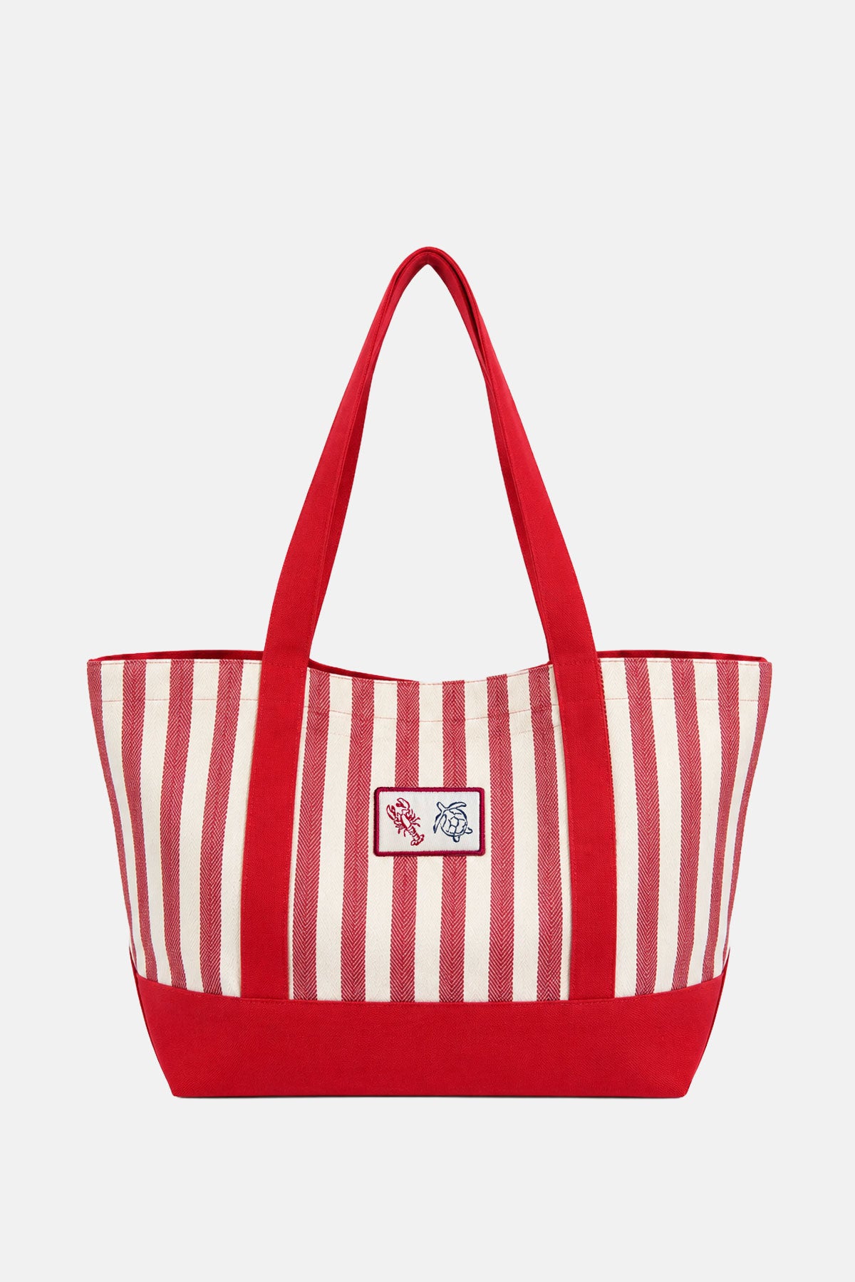 Resort Harringbone Kanvas Tote Çanta - Kırmızı