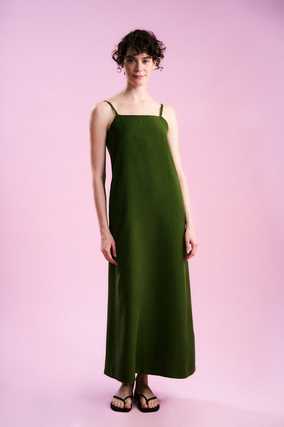 Basic TENCEL™ Uzun Elbise - Haki